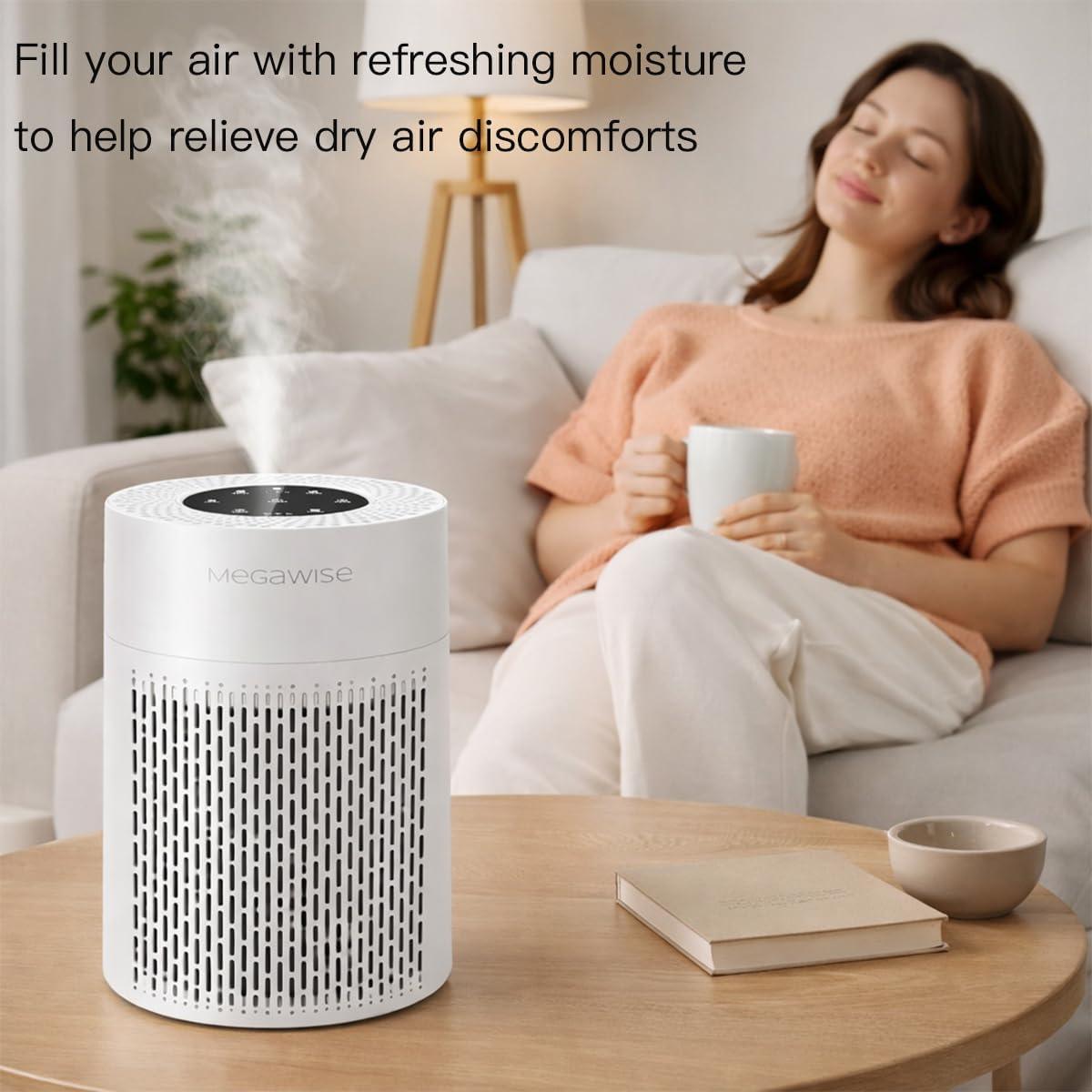 image:imageMEGAWISE 2025 Updated Version Smart Air Purifier for Home Large Room up to 1076ft H13 True HEPA Filter with Smart Air Quality Sensor Sleep Mode Quiet for Smoke Pets Hair Odors WhiteM