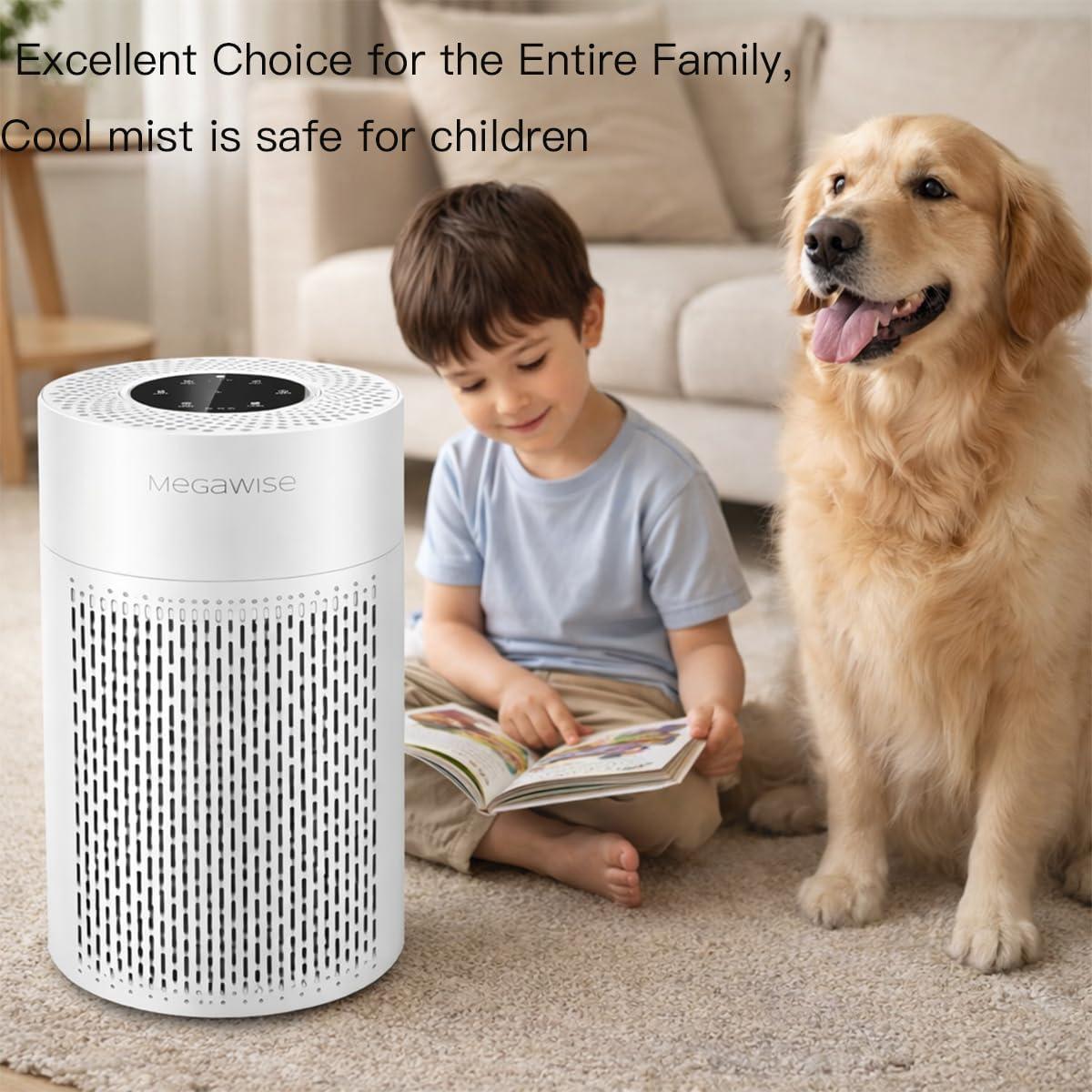 image:imageMEGAWISE 2025 Updated Version Smart Air Purifier for Home Large Room up to 1076ft H13 True HEPA Filter with Smart Air Quality Sensor Sleep Mode Quiet for Smoke Pets Hair Odors WhiteM