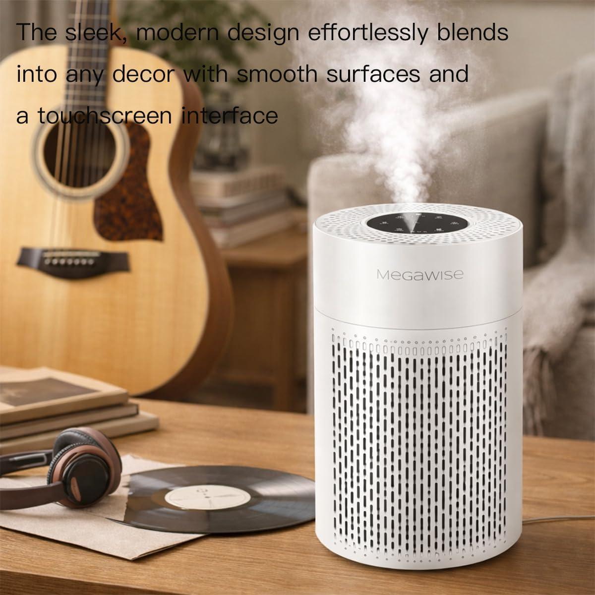 image:imageMEGAWISE 2025 Updated Version Smart Air Purifier for Home Large Room up to 1076ft H13 True HEPA Filter with Smart Air Quality Sensor Sleep Mode Quiet for Smoke Pets Hair Odors WhiteM