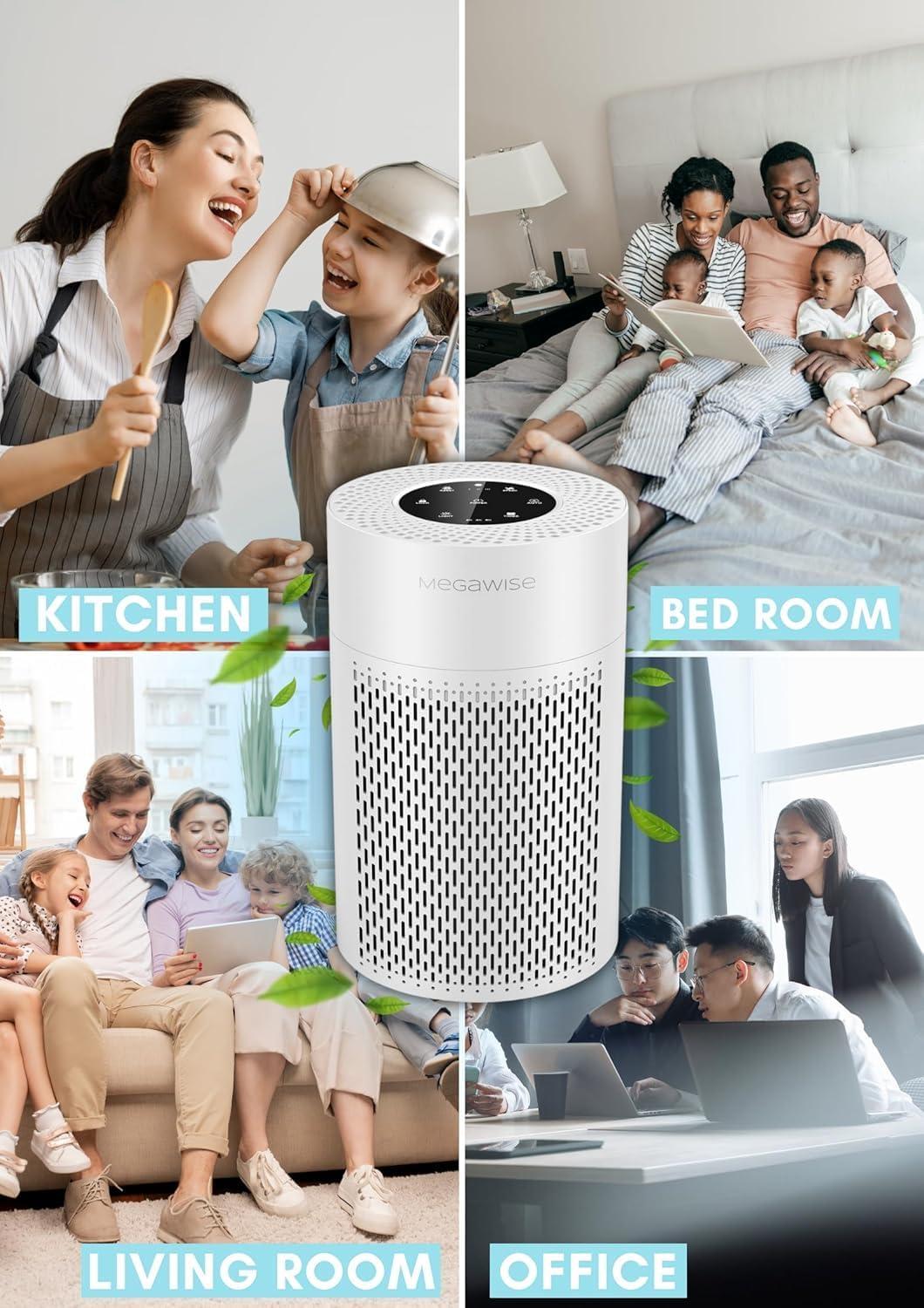 image:imageMEGAWISE 2025 Updated Version Smart Air Purifier for Home Large Room up to 1076ft H13 True HEPA Filter with Smart Air Quality Sensor Sleep Mode Quiet for Smoke Pets Hair Odors WhiteMedium