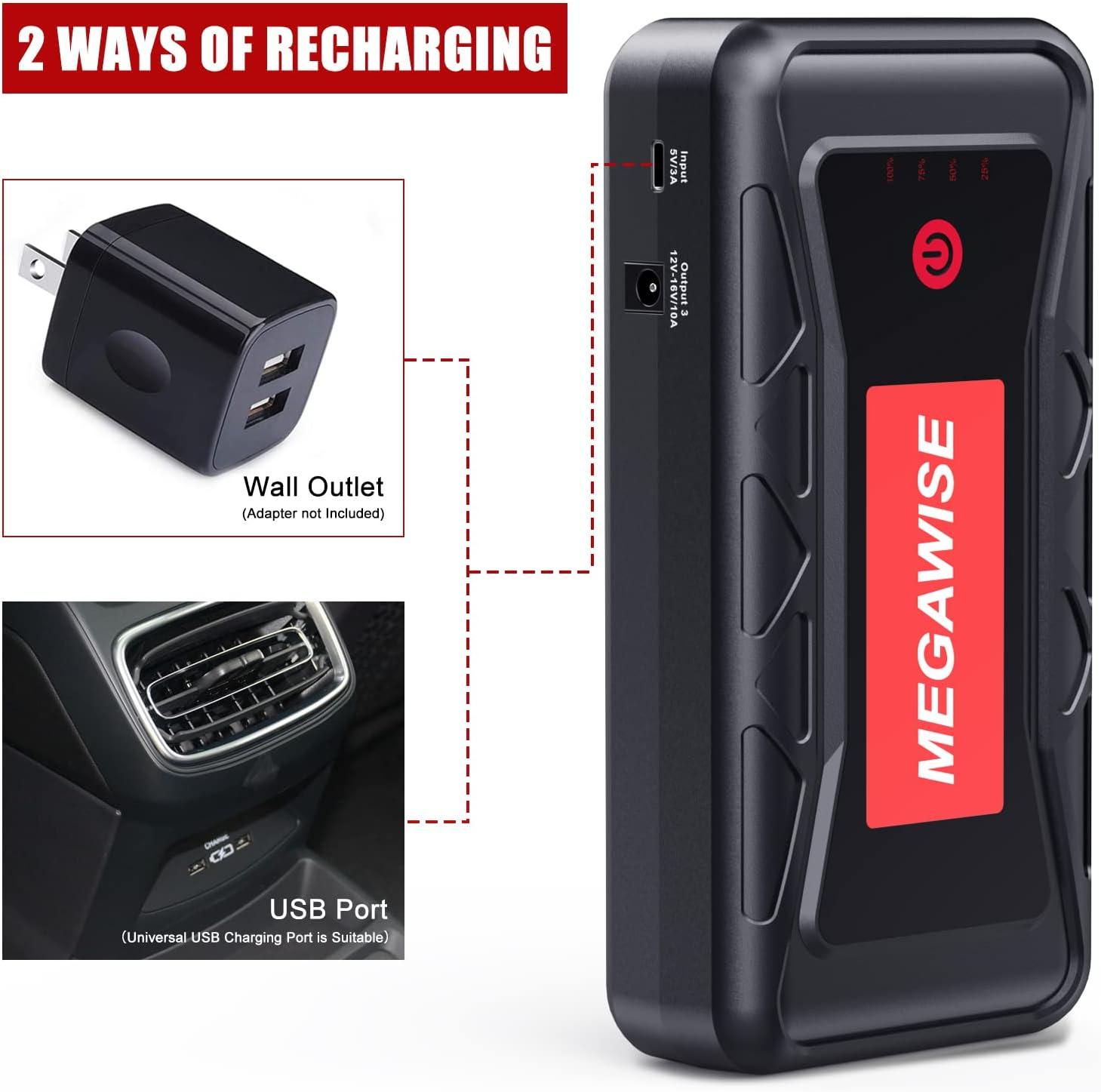 image:imageMEGAWISE 2500A Peak 21800mAh Car Battery Jump Starter up to 80L Gas65L Diesel Engines 12V Portable Power Pack Auto Battery Booster with Dual USB Outputs