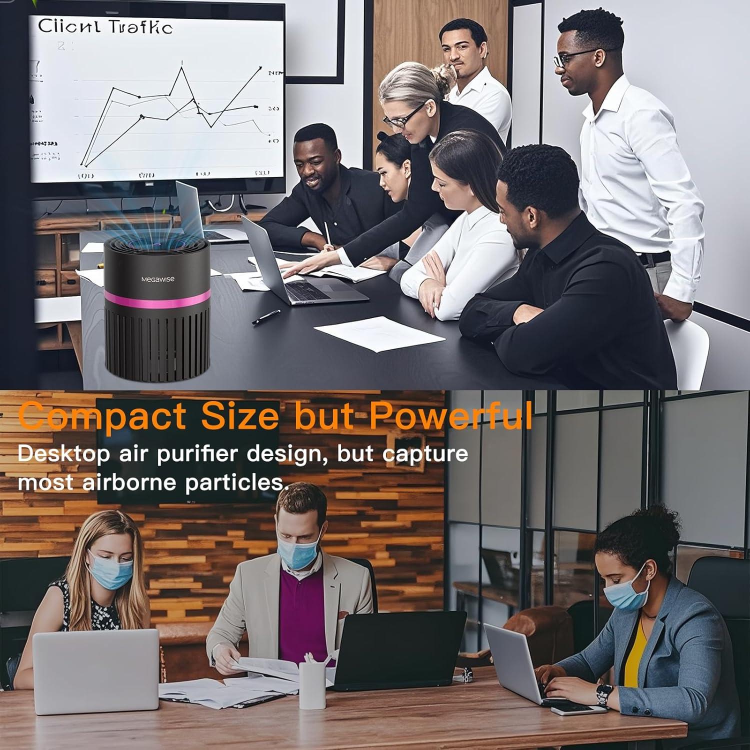 image:imageMEGAWISE H13 HEPA Air Purifier for Home Bedroom amp Office 3Stage Filtration for Smoke Dust Pet Dander Quiet amp OzoneFreeBlack