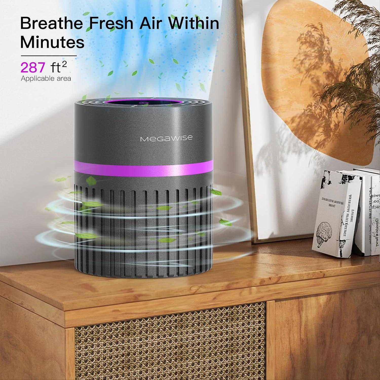 image:imageMEGAWISE H13 HEPA Air Purifier for Home Bedroom amp Office 3Stage Filtration for Smoke Dust Pet Dander Quiet amp OzoneFreeBlack