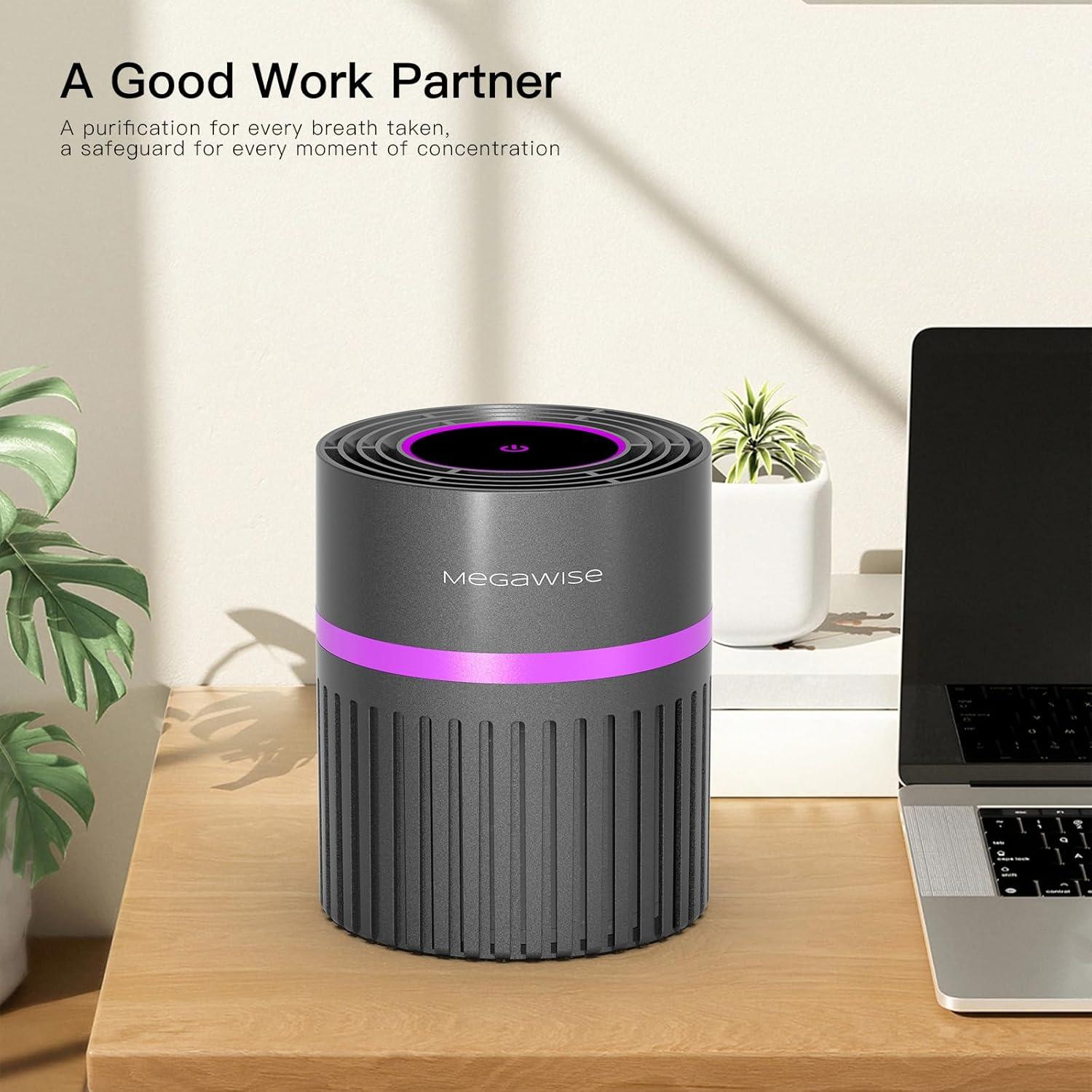 image:imageMEGAWISE H13 HEPA Air Purifier for Home Bedroom amp Office 3Stage Filtration for Smoke Dust Pet Dander Quiet amp OzoneFreeBlack