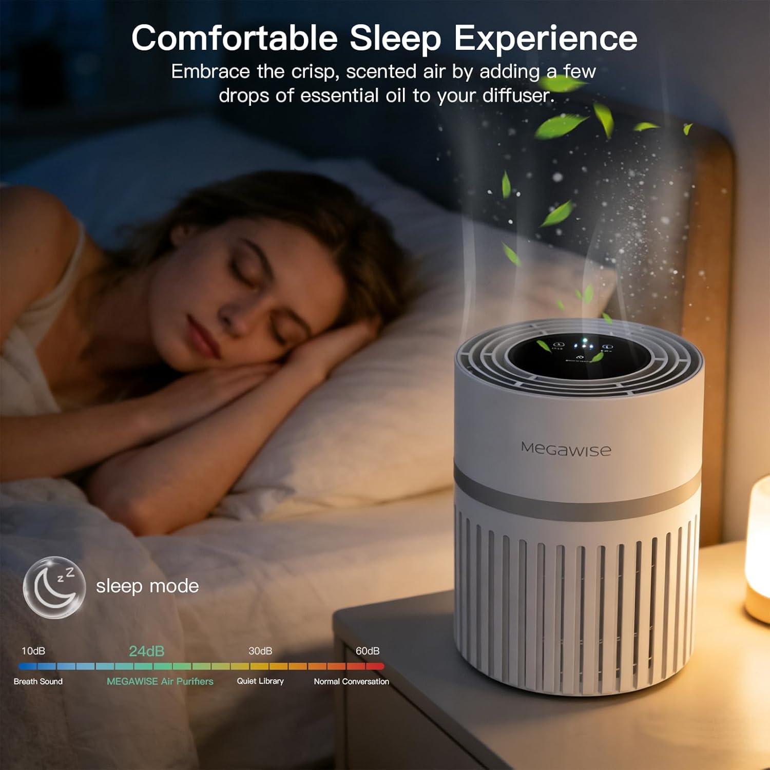image:imageMEGAWISE H13 HEPA Air Purifier for Home Bedroom amp Office 3Stage Filtration for Smoke Dust Pet Dander Quiet amp OzoneFreeWhite