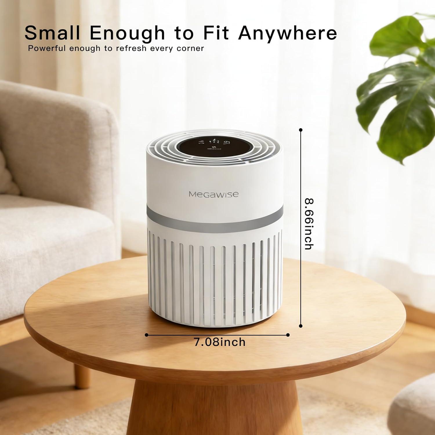 image:imageMEGAWISE H13 HEPA Air Purifier for Home Bedroom amp Office 3Stage Filtration for Smoke Dust Pet Dander Quiet amp OzoneFreeWhite