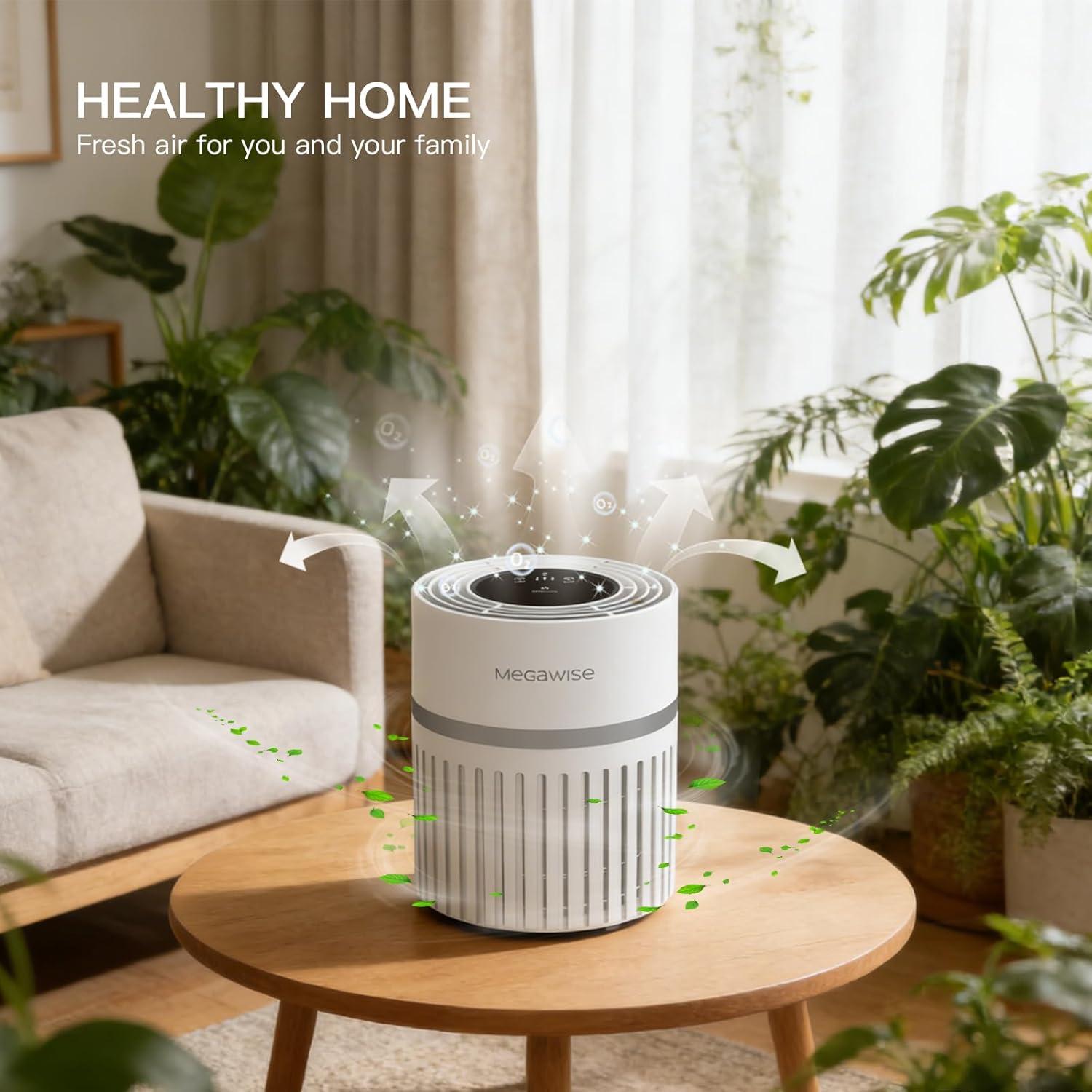 image:imageMEGAWISE H13 HEPA Air Purifier for Home Bedroom amp Office 3Stage Filtration for Smoke Dust Pet Dander Quiet amp OzoneFreeWhite