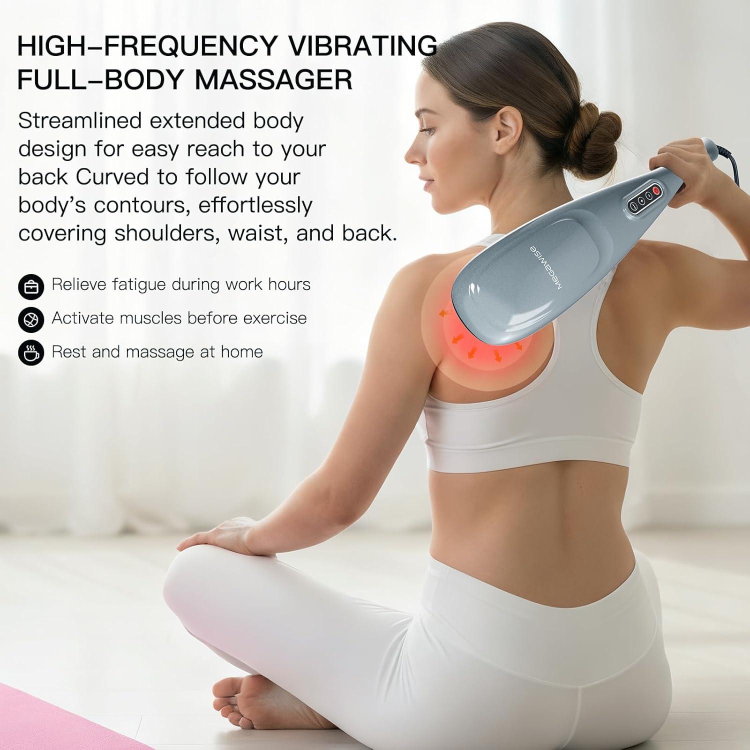 image:imageMEGAWISE Handheld Deep Tissue Neck Back Massager for Shoulders Waist Legs 3600 RPM Powerful Motor Electric Neck Massager with 5 Nodes amp 5 Speeds A Little HeavySilver