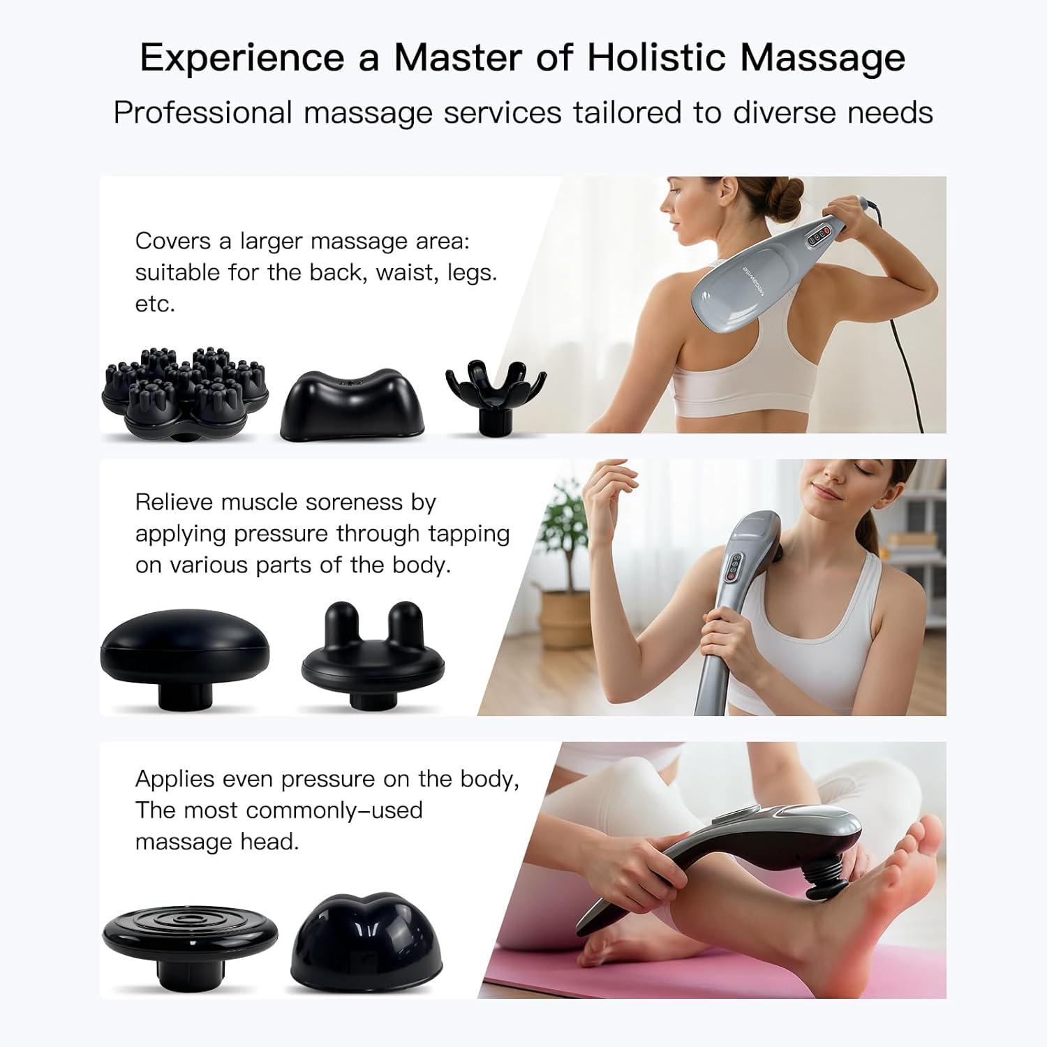 image:imageMEGAWISE Handheld Deep Tissue Neck Back Massager for Shoulders Waist Legs 3600 RPM Powerful Motor Electric Neck Massager with 5 Nodes amp 5 Speeds A Little HeavySilver