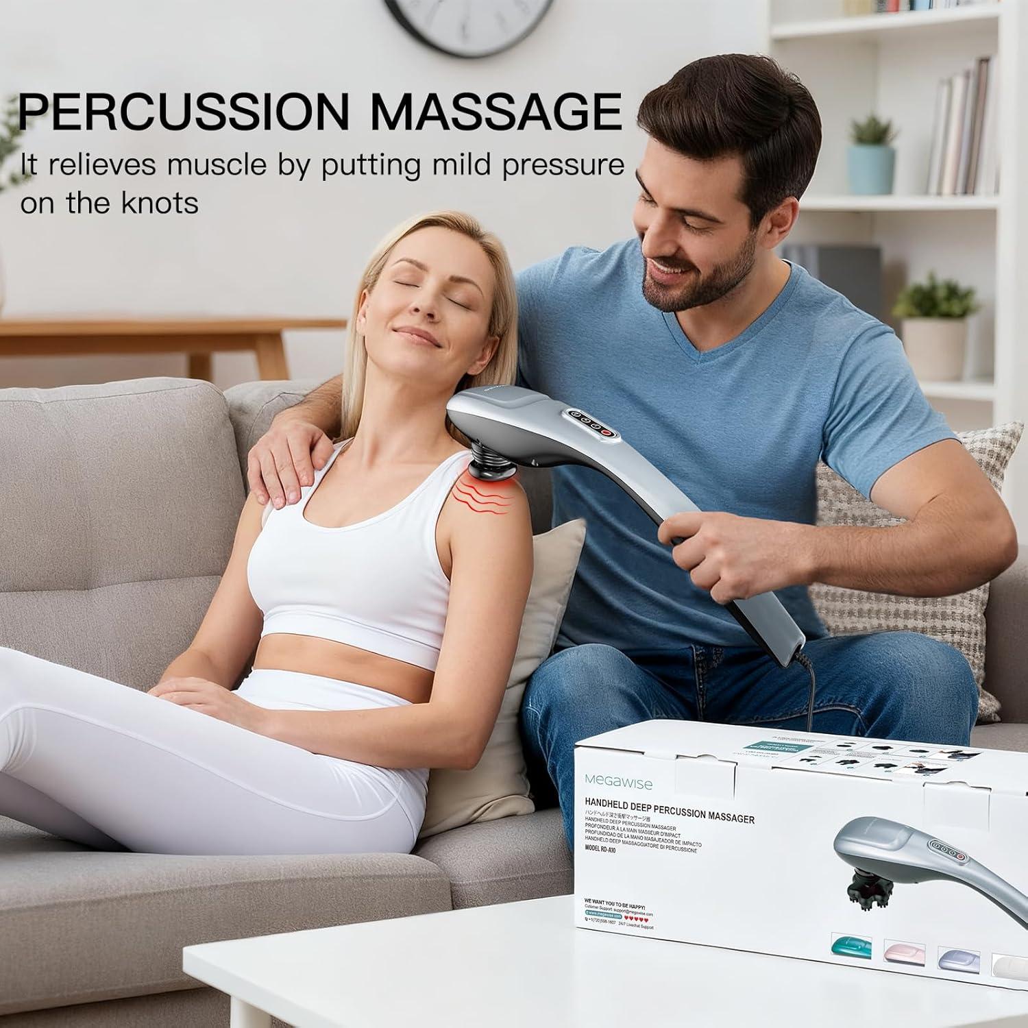 image:imageMEGAWISE Handheld Deep Tissue Neck Back Massager for Shoulders Waist Legs 3600 RPM Powerful Motor Electric Neck Massager with 5 Nodes amp 5 Speeds A Little HeavySilver