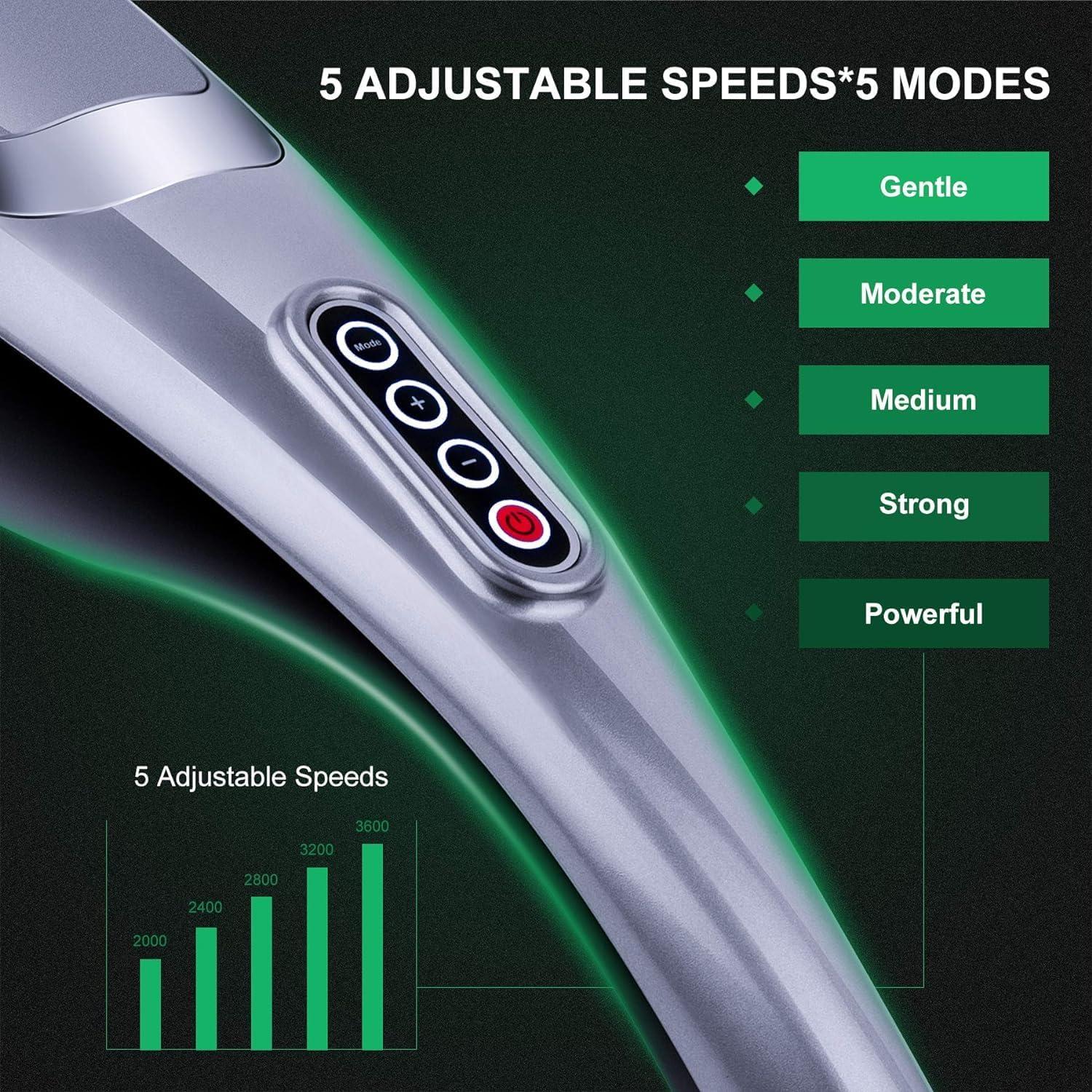 image:imageMEGAWISE Handheld Deep Tissue Neck Back Massager for Shoulders Waist Legs 3600 RPM Powerful Motor Electric Neck Massager with 5 Nodes amp 5 Speeds A Little HeavySilver