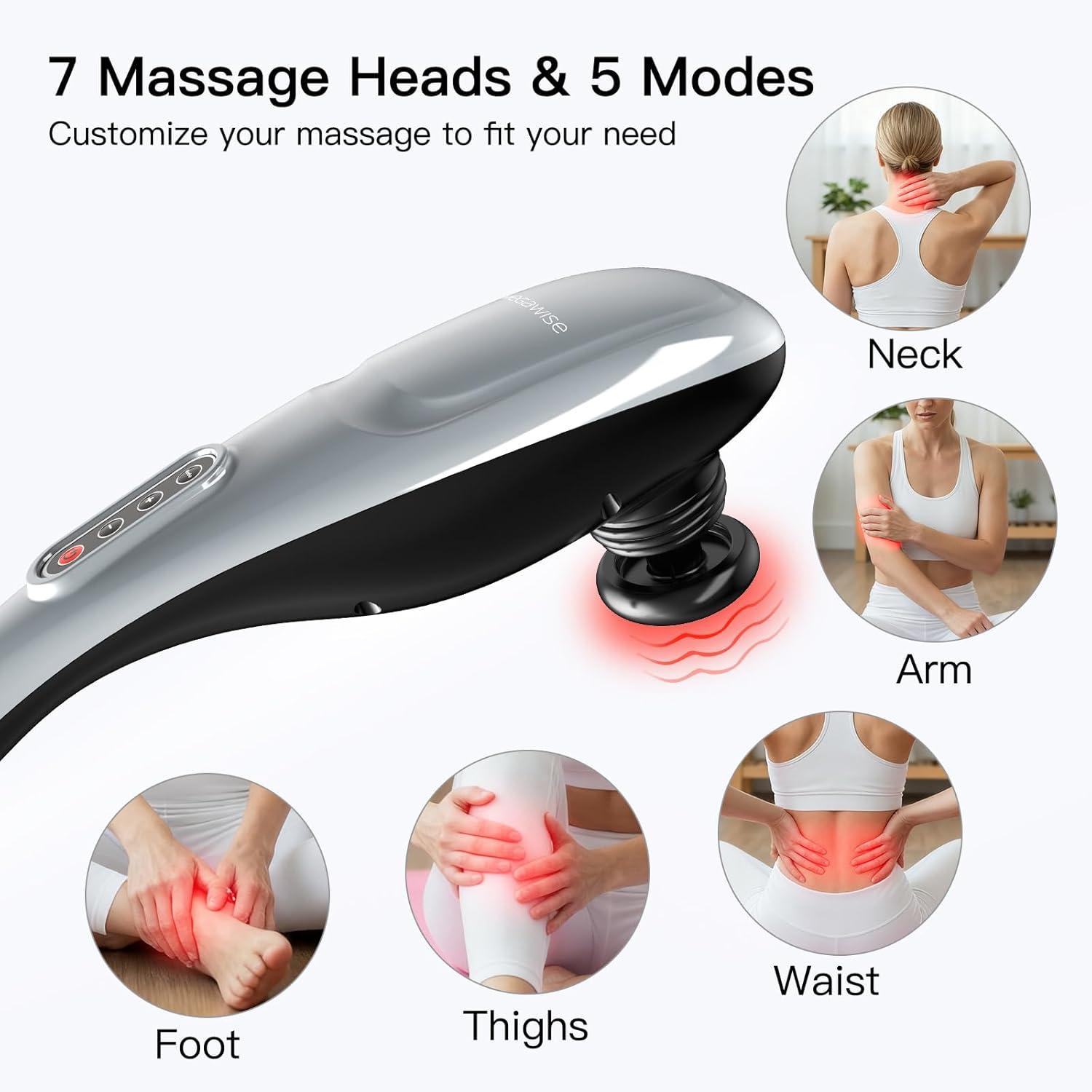 image:imageMEGAWISE Handheld Deep Tissue Neck Back Massager for Shoulders Waist Legs 3600 RPM Powerful Motor Electric Neck Massager with 5 Nodes amp 5 Speeds A Little HeavySilver
