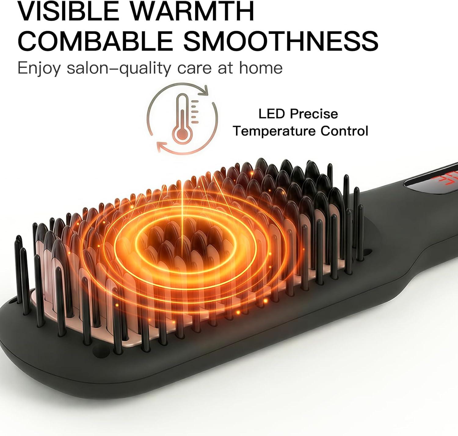 image:imageMEGAWISE Pro Ceramic Ionic Hair Straightener Brush for Home Salon MCH Fast 20s Heating Tech with AutoOff Safety AntiScald with Universal Dual Voltage Rotatable Power Cord BlackBlack