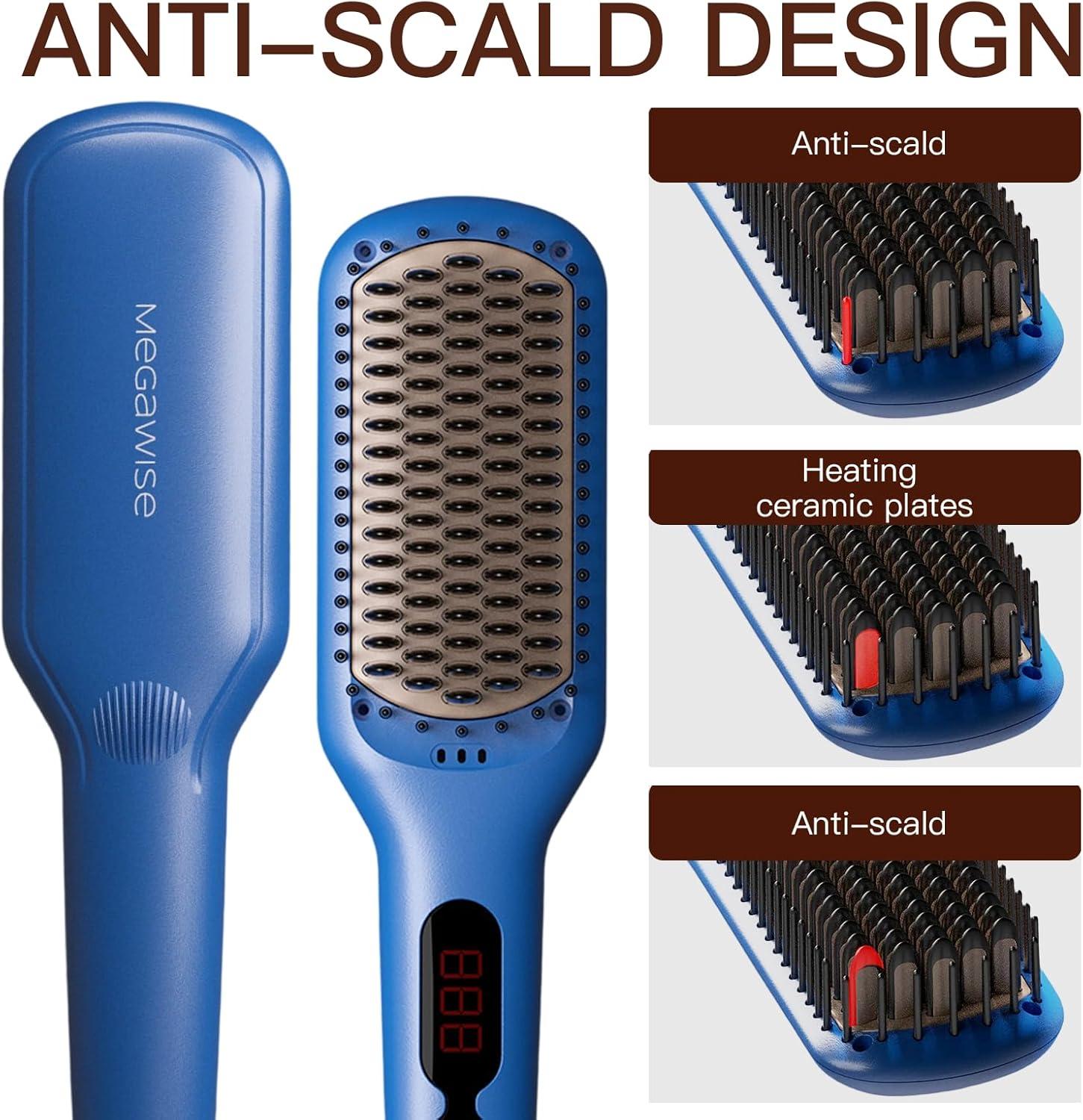 image:imageMEGAWISE Pro Ceramic Ionic Hair Straightener Brush for Home Salon MCH Fast 20s Heating Tech with AutoOff Safety AntiScald with Universal Dual Voltage Rotatable Power Cord BlackGentian Blue