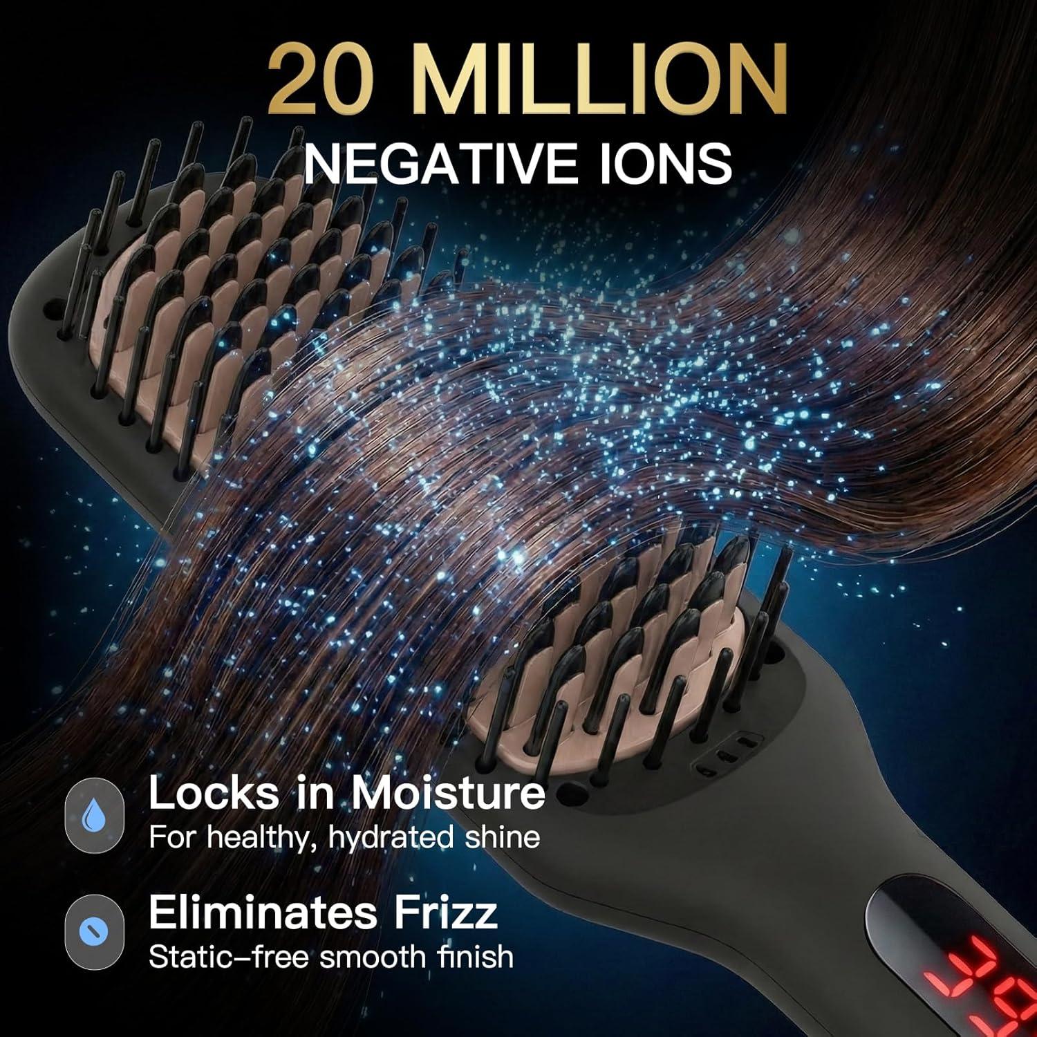 image:imageMEGAWISE Pro Ceramic Ionic Hair Straightener Brush for Home Salon MCH Fast 20s Heating Tech with AutoOff Safety AntiScald with Universal Dual Voltage Rotatable Power Cord BlackBlack