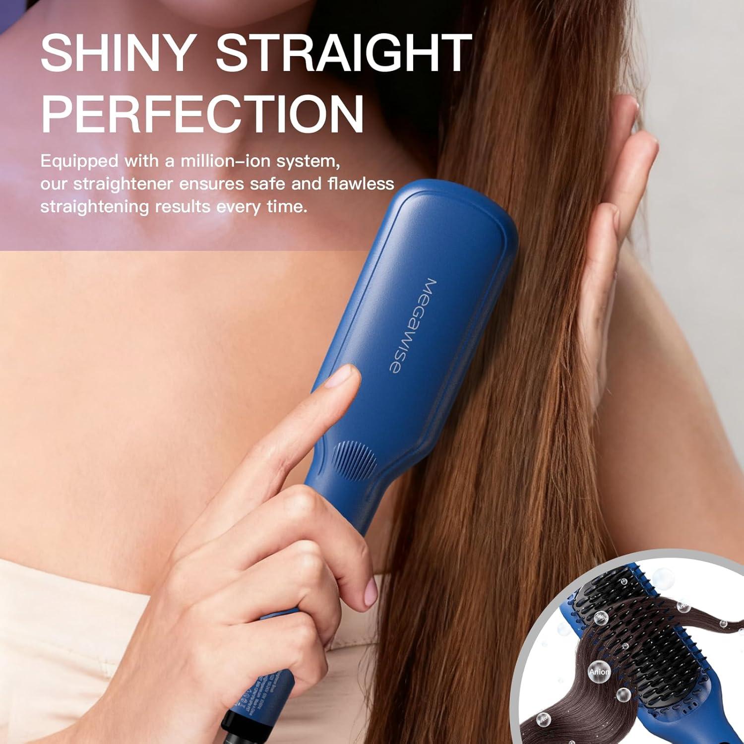 image:imageMEGAWISE Pro Ceramic Ionic Hair Straightener Brush for Home Salon MCH Fast 20s Heating Tech with AutoOff Safety AntiScald with Universal Dual Voltage Rotatable Power Cord BlackGentian Blue
