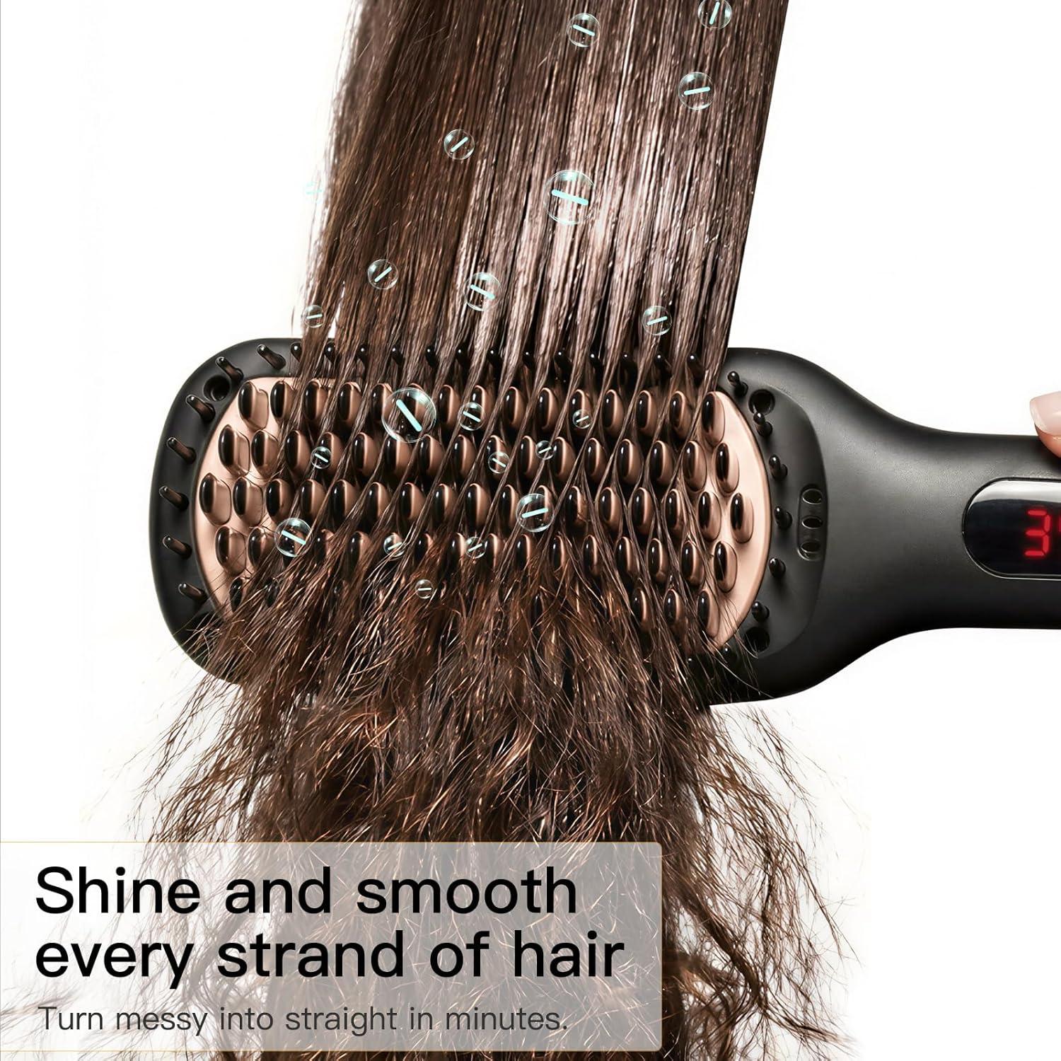 image:imageMEGAWISE Pro Ceramic Ionic Hair Straightener Brush for Home Salon MCH Fast 20s Heating Tech with AutoOff Safety AntiScald with Universal Dual Voltage Rotatable Power Cord BlackBlack