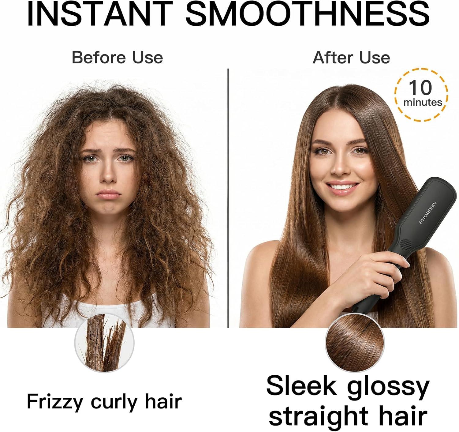 image:imageMEGAWISE Pro Ceramic Ionic Hair Straightener Brush for Home Salon MCH Fast 20s Heating Tech with AutoOff Safety AntiScald with Universal Dual Voltage Rotatable Power Cord BlackBlack