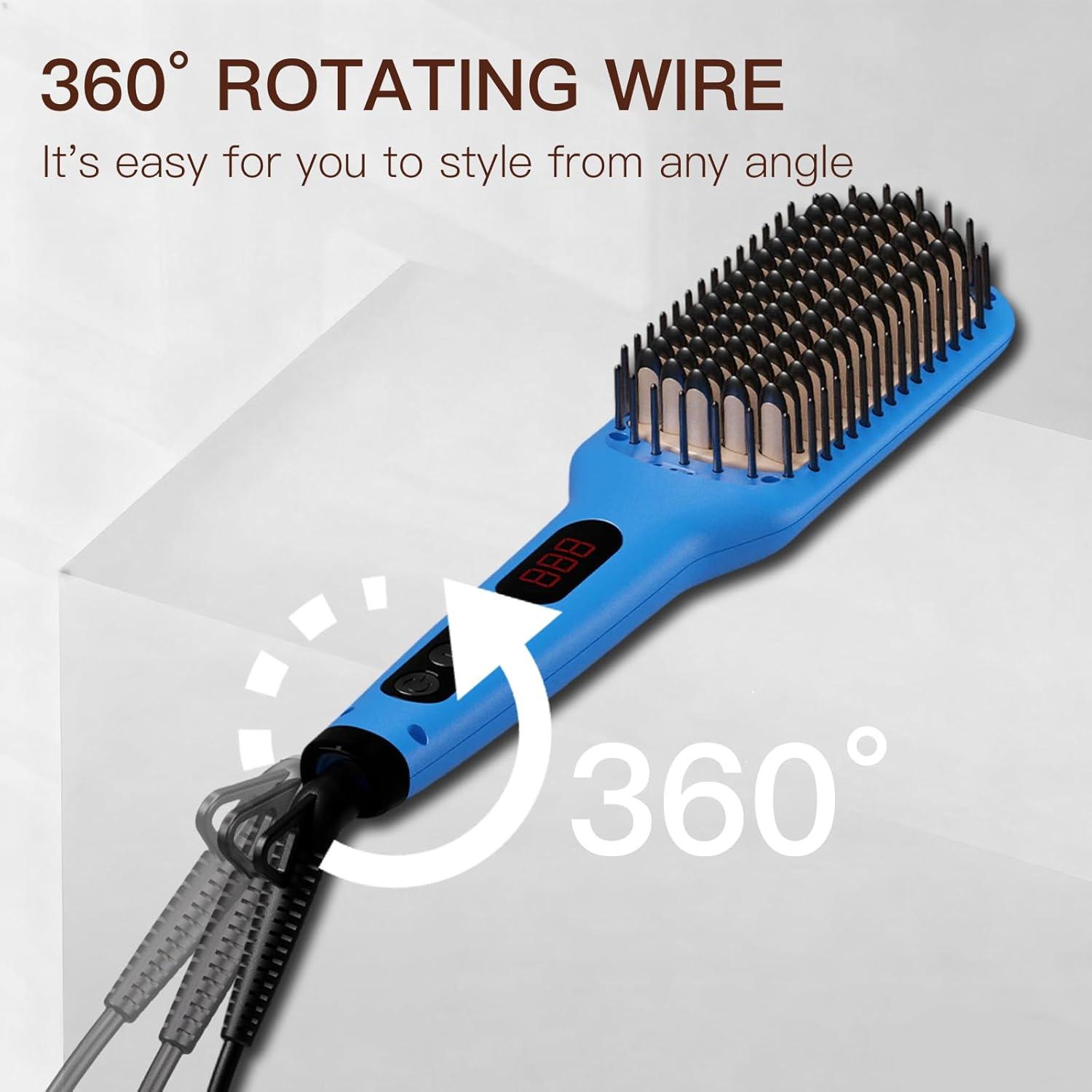 image:imageMEGAWISE Pro Ceramic Ionic Hair Straightener Brush for Home Salon MCH Fast 20s Heating Tech with AutoOff Safety AntiScald with Universal Dual Voltage Rotatable Power Cord BlackGentian Blue