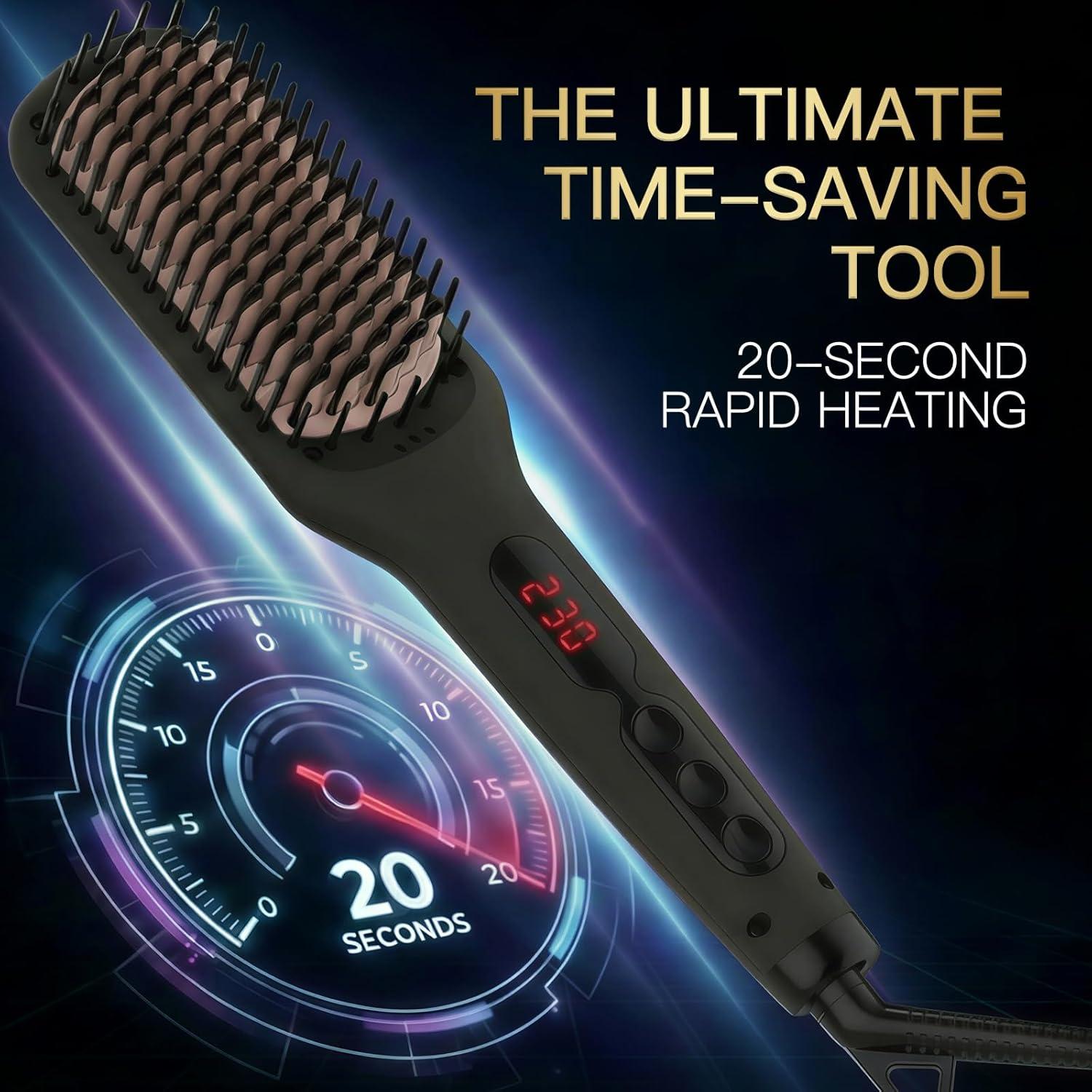 image:imageMEGAWISE Pro Ceramic Ionic Hair Straightener Brush for Home Salon MCH Fast 20s Heating Tech with AutoOff Safety AntiScald with Universal Dual Voltage Rotatable Power Cord BlackBlack