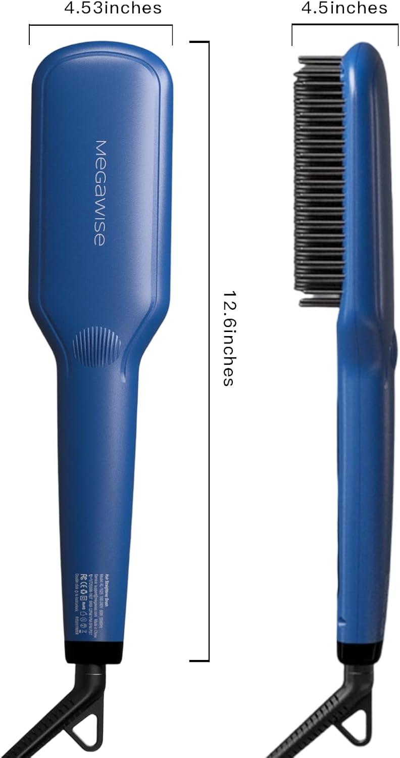 image:imageMEGAWISE Pro Ceramic Ionic Hair Straightener Brush for Home Salon MCH Fast 20s Heating Tech with AutoOff Safety AntiScald with Universal Dual Voltage Rotatable Power Cord BlackGentian Blue