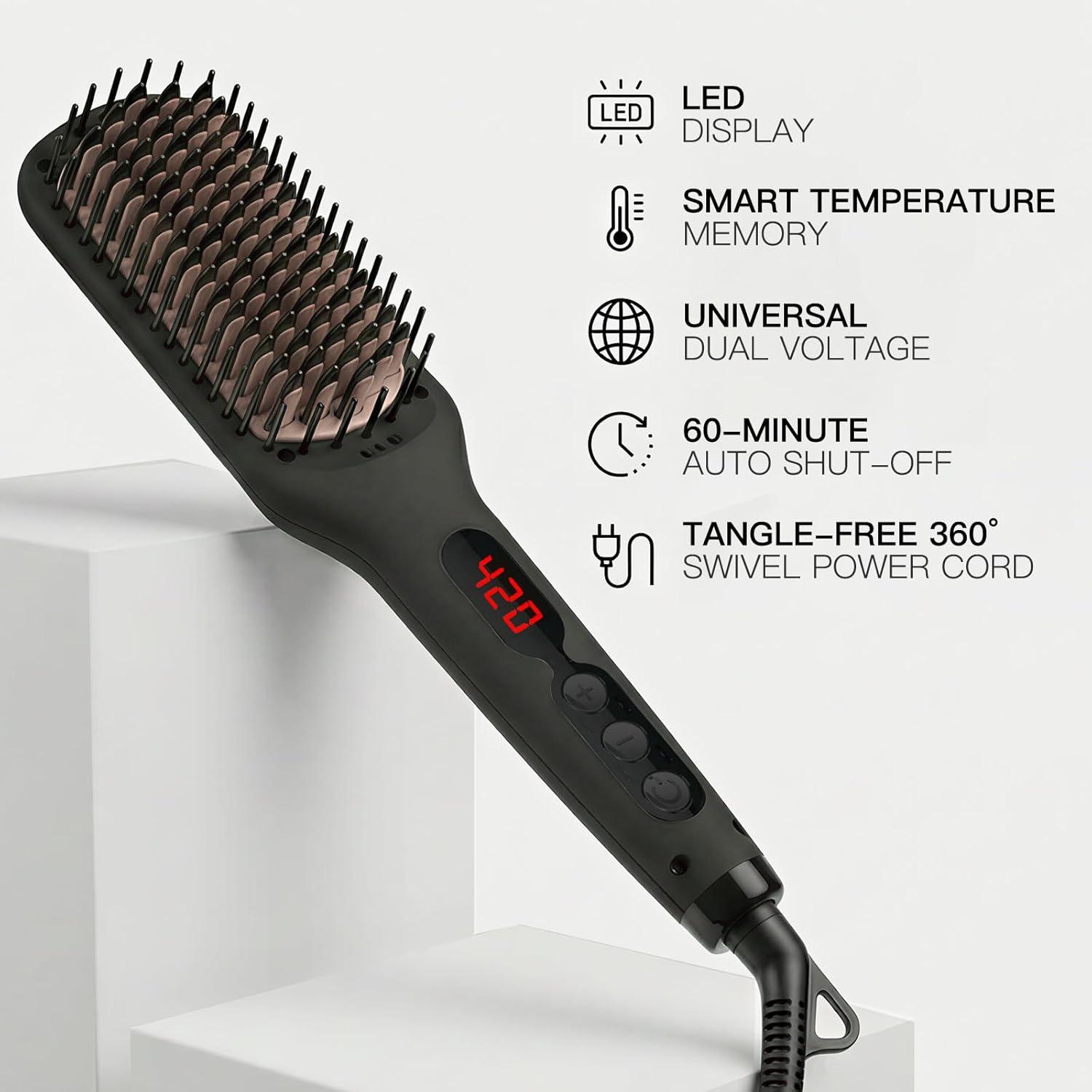 image:imageMEGAWISE Pro Ceramic Ionic Hair Straightener Brush for Home Salon MCH Fast 20s Heating Tech with AutoOff Safety AntiScald with Universal Dual Voltage Rotatable Power Cord BlackBlack