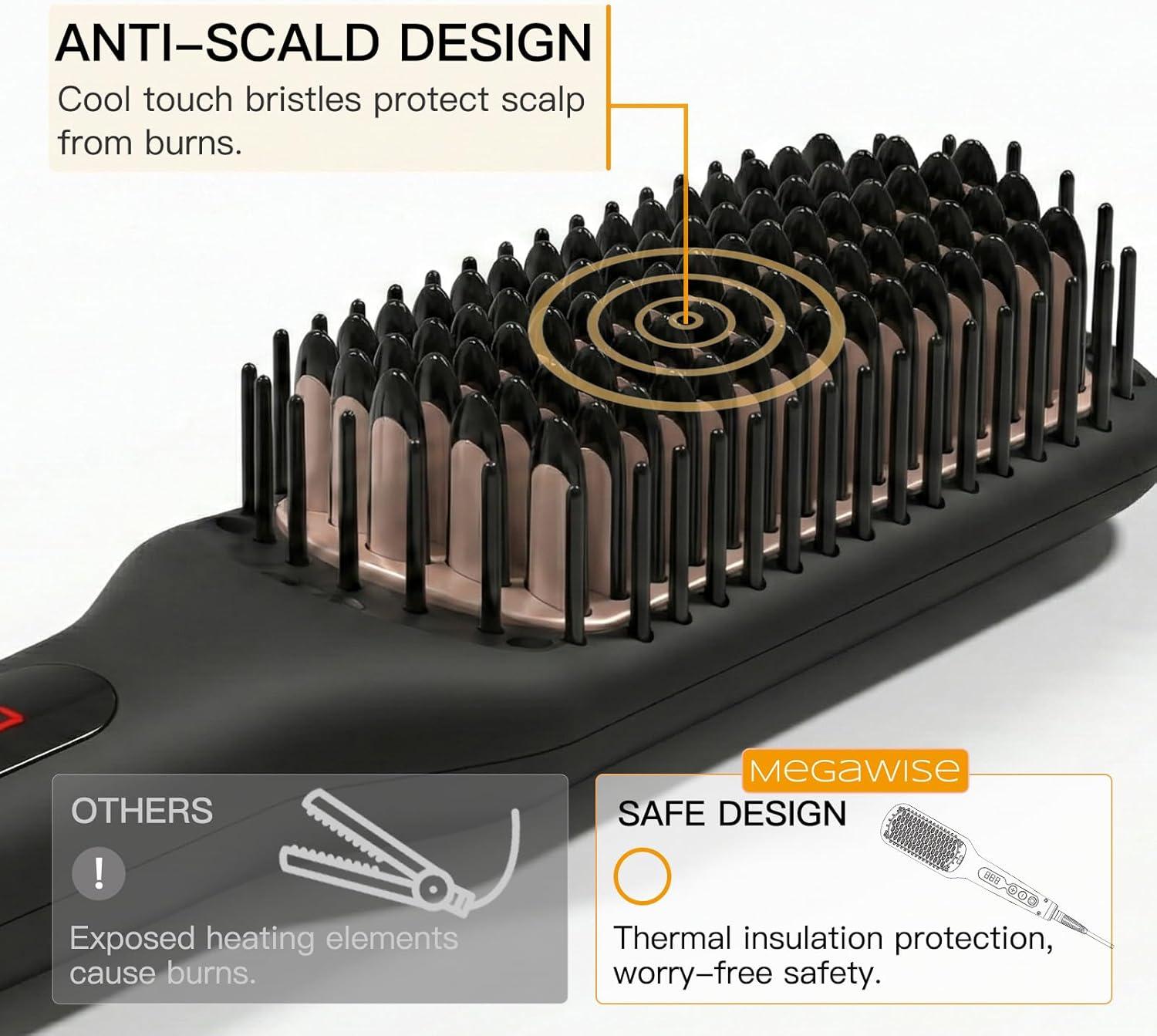 image:imageMEGAWISE Pro Ceramic Ionic Hair Straightener Brush for Home Salon MCH Fast 20s Heating Tech with AutoOff Safety AntiScald with Universal Dual Voltage Rotatable Power Cord BlackBlack