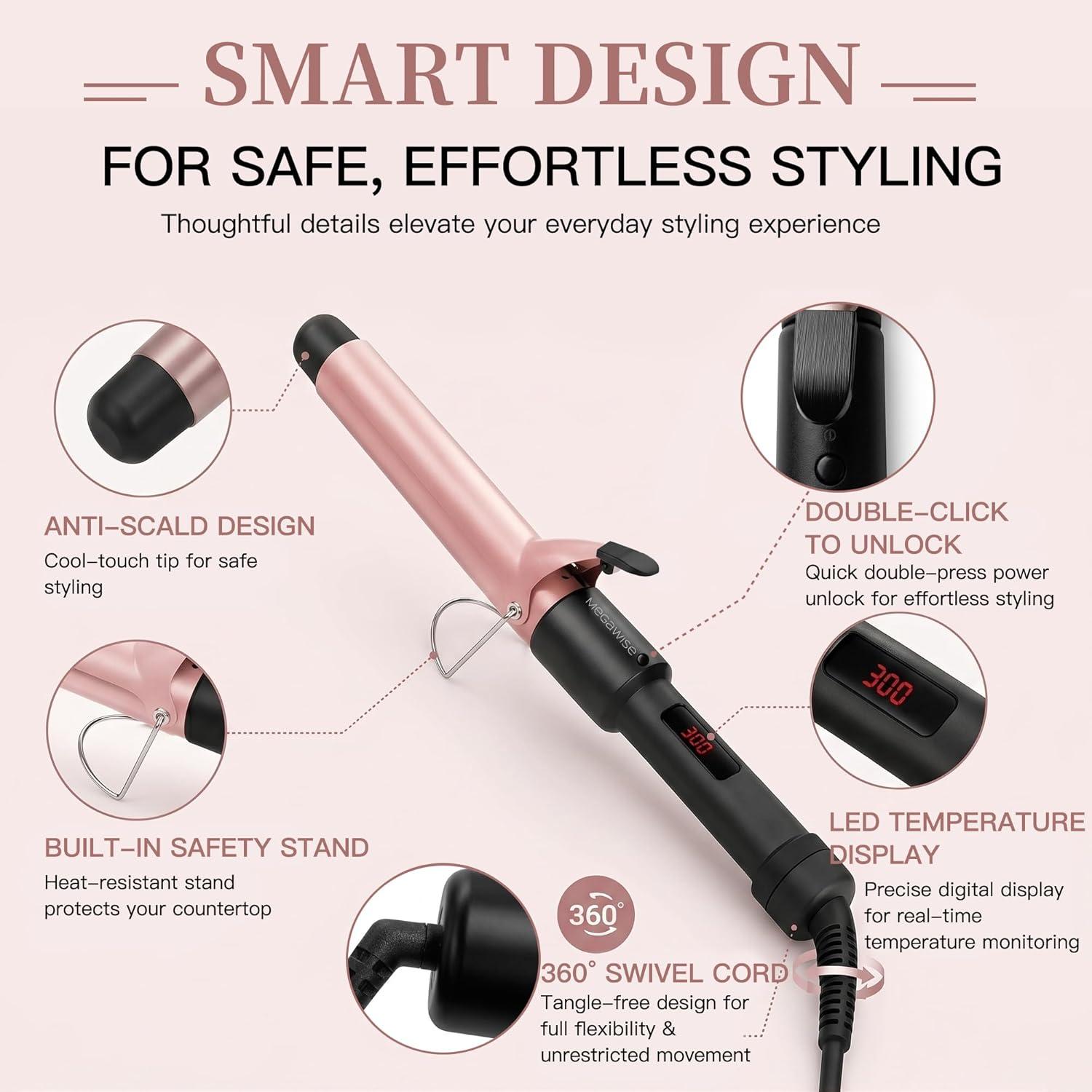 image:imageMEGAWISE Unlock Your Hairs Potential with MegaWise Pro Curling Iron 1 14 inch Ceramic Barrel 60s Fast Heating AntiScald Grip and Complete Styling Kit for Effortless Glamour