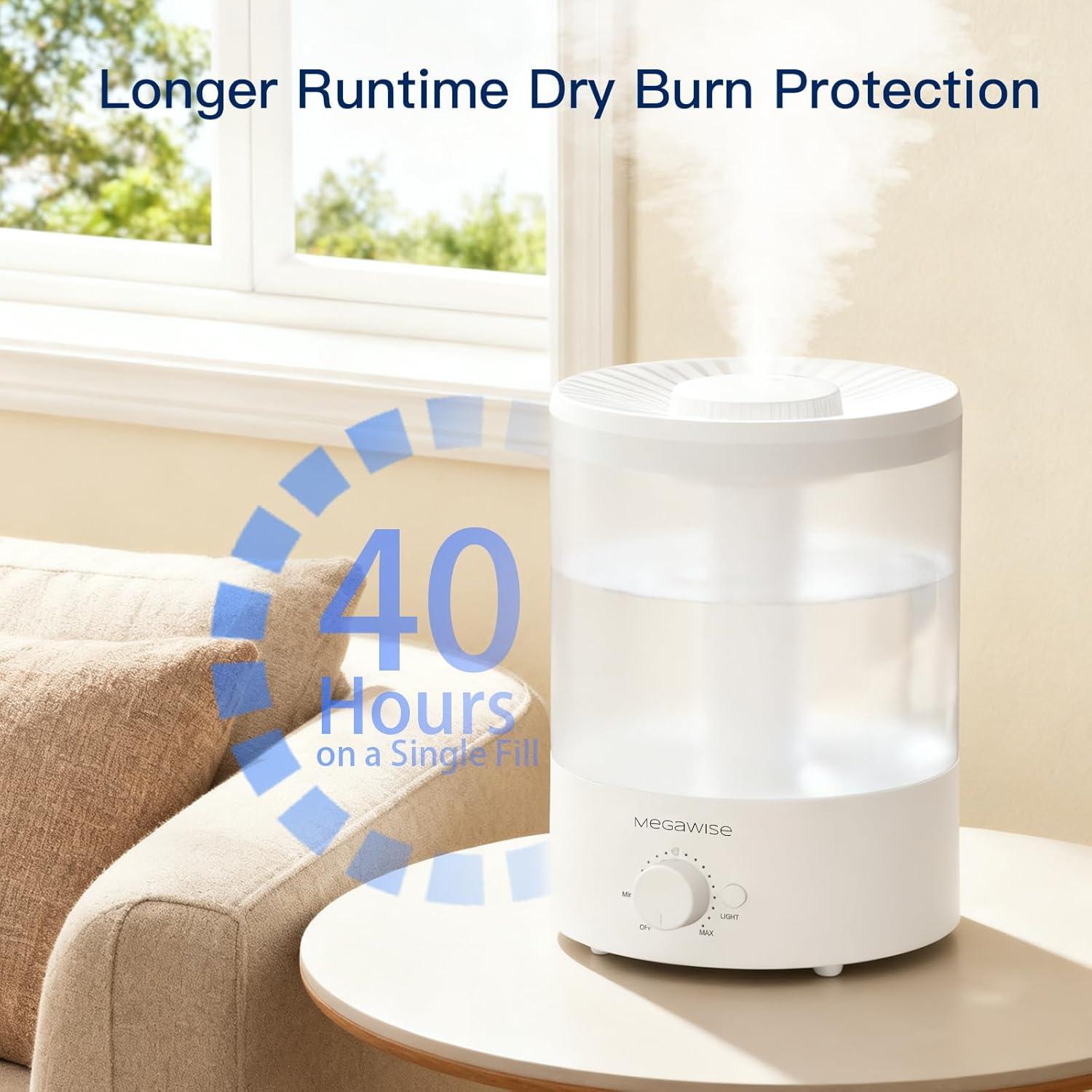 image:imageMegaWise 35L Cool Mist Humidifier WhisperQuiet Ultrasonic Vaporizer for Baby Nursery Bedroom amp Office TopFill Design Essential Oil Diffuser Easy to Clean 7Color Night Light Auto ShutOffLarge