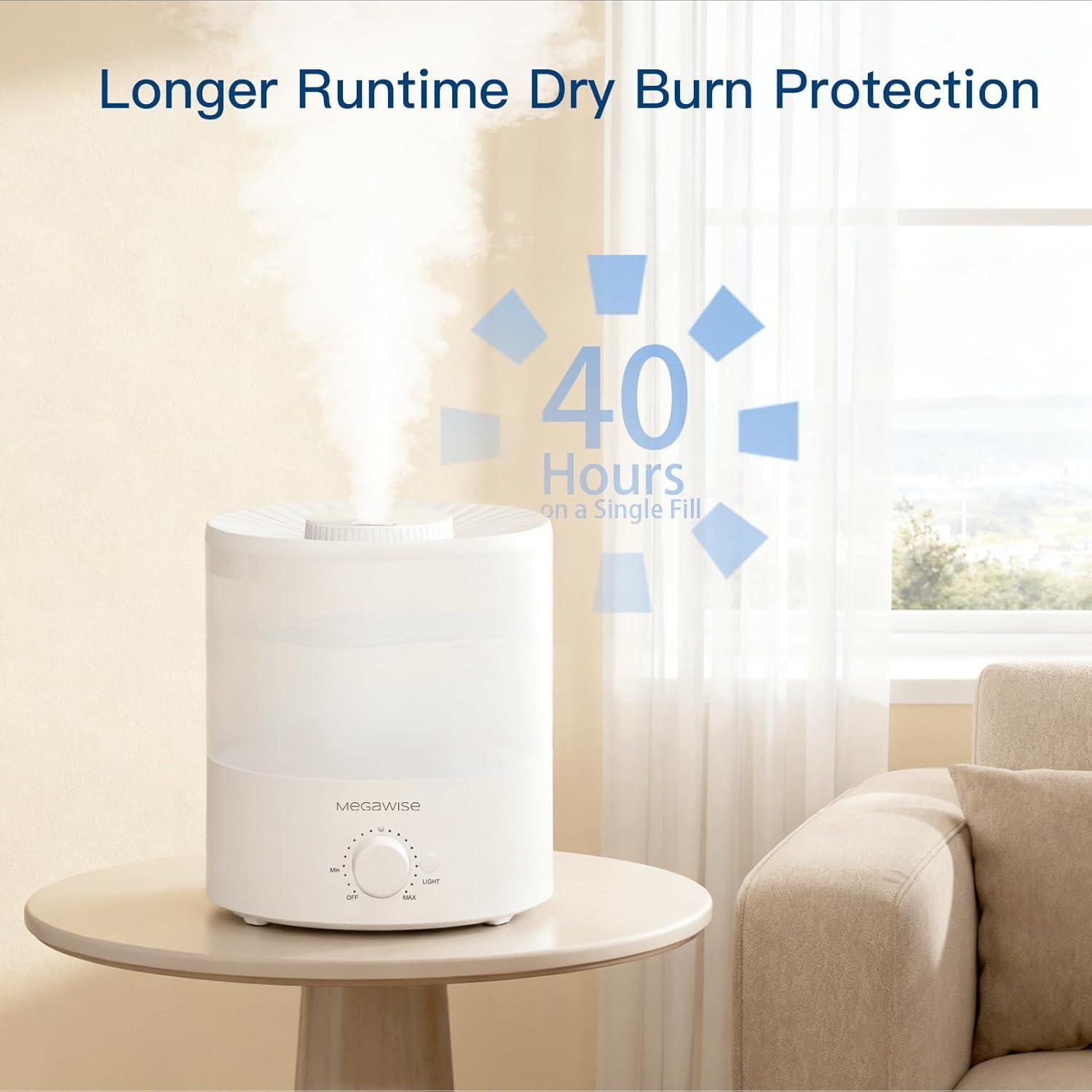 image:imageMegaWise 35L Cool Mist Humidifier WhisperQuiet Ultrasonic Vaporizer for Baby Nursery Bedroom amp Office TopFill Design Essential Oil Diffuser Easy to Clean 7Color Night Light Auto ShutOffMedium