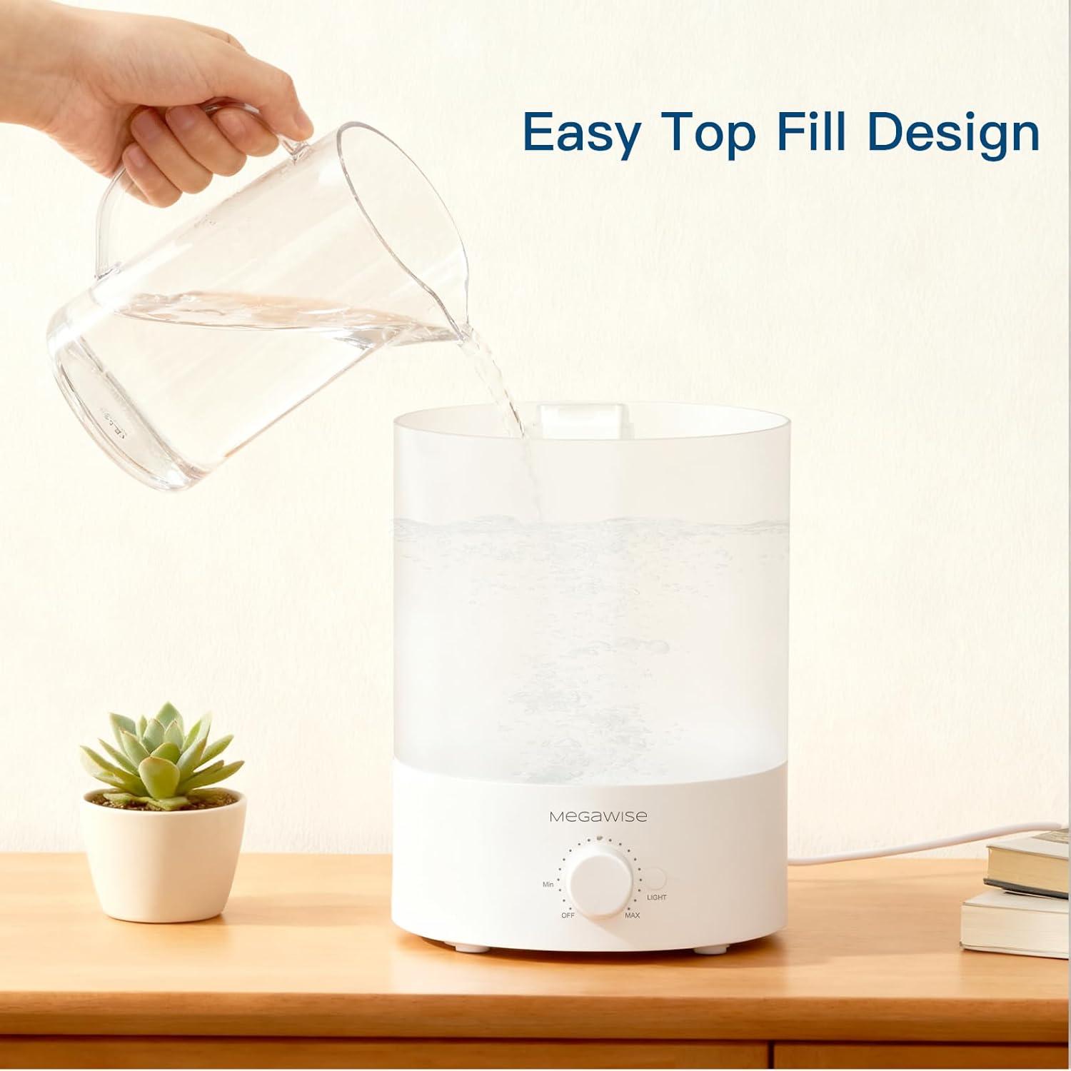 image:imageMegaWise 35L Cool Mist Humidifier WhisperQuiet Ultrasonic Vaporizer for Baby Nursery Bedroom amp Office TopFill Design Essential Oil Diffuser Easy to Clean 7Color Night Light Auto ShutOffLarge