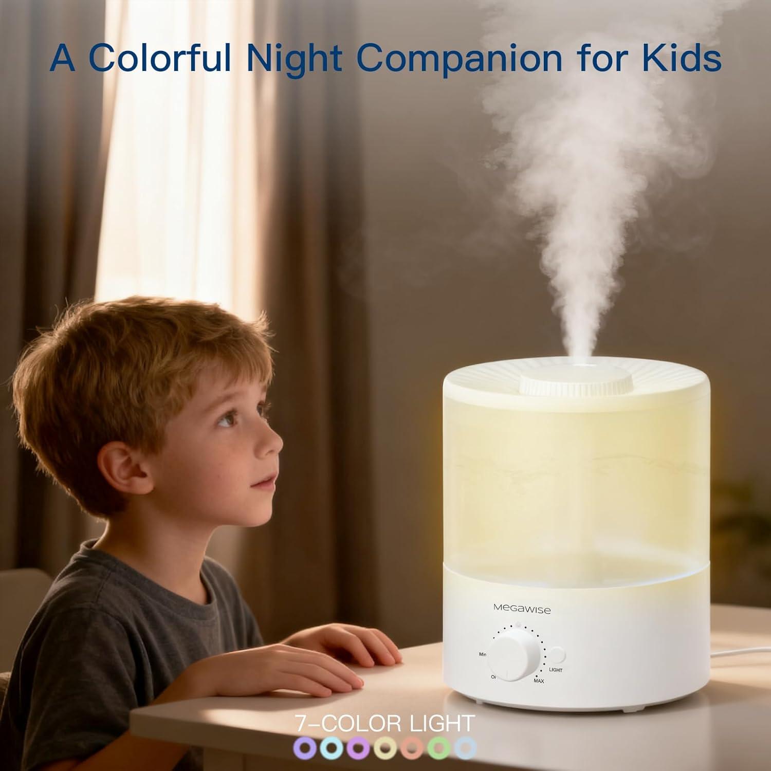 image:imageMegaWise 35L Cool Mist Humidifier WhisperQuiet Ultrasonic Vaporizer for Baby Nursery Bedroom amp Office TopFill Design Essential Oil Diffuser Easy to Clean 7Color Night Light Auto ShutOffMedium