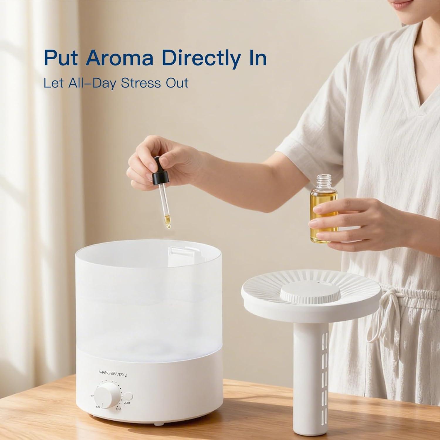 image:imageMegaWise 35L Cool Mist Humidifier WhisperQuiet Ultrasonic Vaporizer for Baby Nursery Bedroom amp Office TopFill Design Essential Oil Diffuser Easy to Clean 7Color Night Light Auto ShutOffMedium