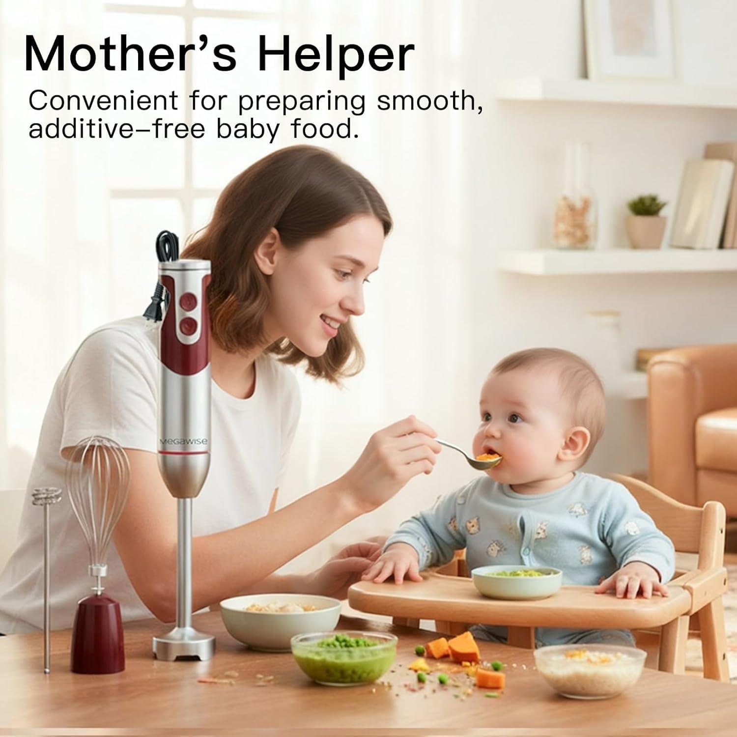 image:imageMegaWise 5in1 Immersion Hand Blender Titanium Reinforced Blades 80 Sharper 12Speed Powerful Stick Blender with 500ml Chopper 600ml Beaker Whisk amp Milk Frother for Smoothies Baby Food amp Soup3in 1 Red