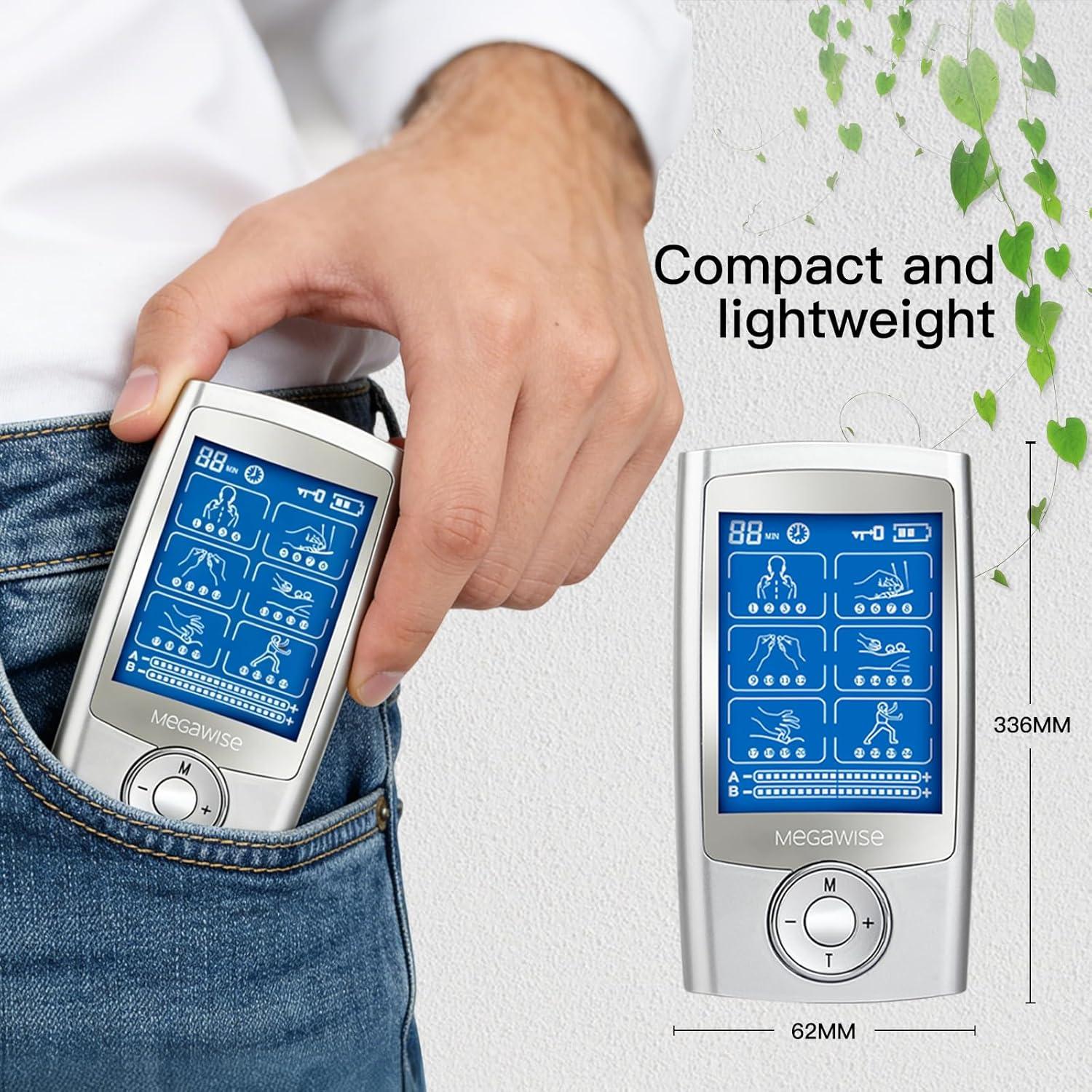 image:imageMegaWise EMS TENS Unit 24 Modes with 14 Premium Pads Dual Channel Muscle Stimulator for Back Pain Relief Therapy Home Use Ideal Gift for Mum and DadSilver