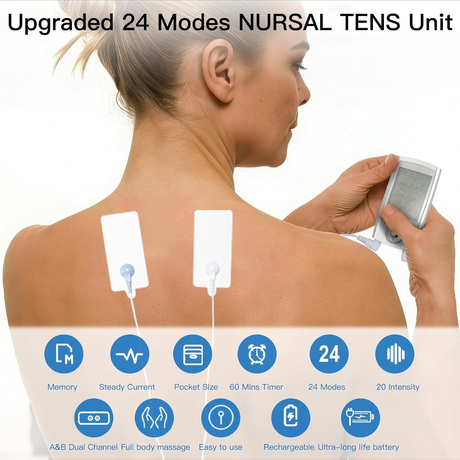 image:imageMegaWise EMS TENS Unit 24 Modes with 14 Premium Pads Dual Channel Muscle Stimulator for Back Pain Relief Therapy Home Use Ideal Gift for Mum and DadSilver