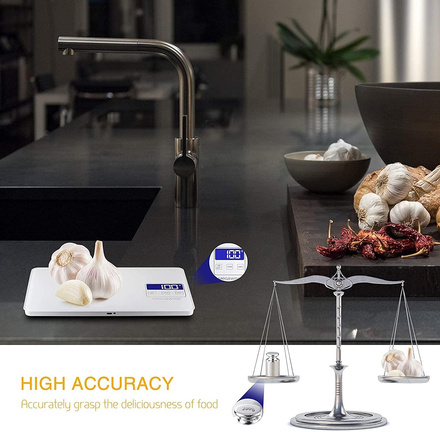 image:imageMegaWise Precision Food Scale 33lb Waterproof Rechargeable Digital Kitchen Scale 1g004oz Precise Graduation Weight Grams and Ounces for Cooking Baking 5 Units Conversion Tare FunctionWeigh Scale