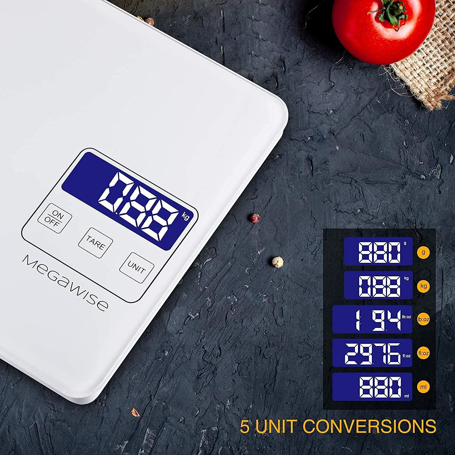 image:imageMegaWise Precision Food Scale 33lb Waterproof Rechargeable Digital Kitchen Scale 1g004oz Precise Graduation Weight Grams and Ounces for Cooking Baking 5 Units Conversion Tare FunctionWeigh Scale