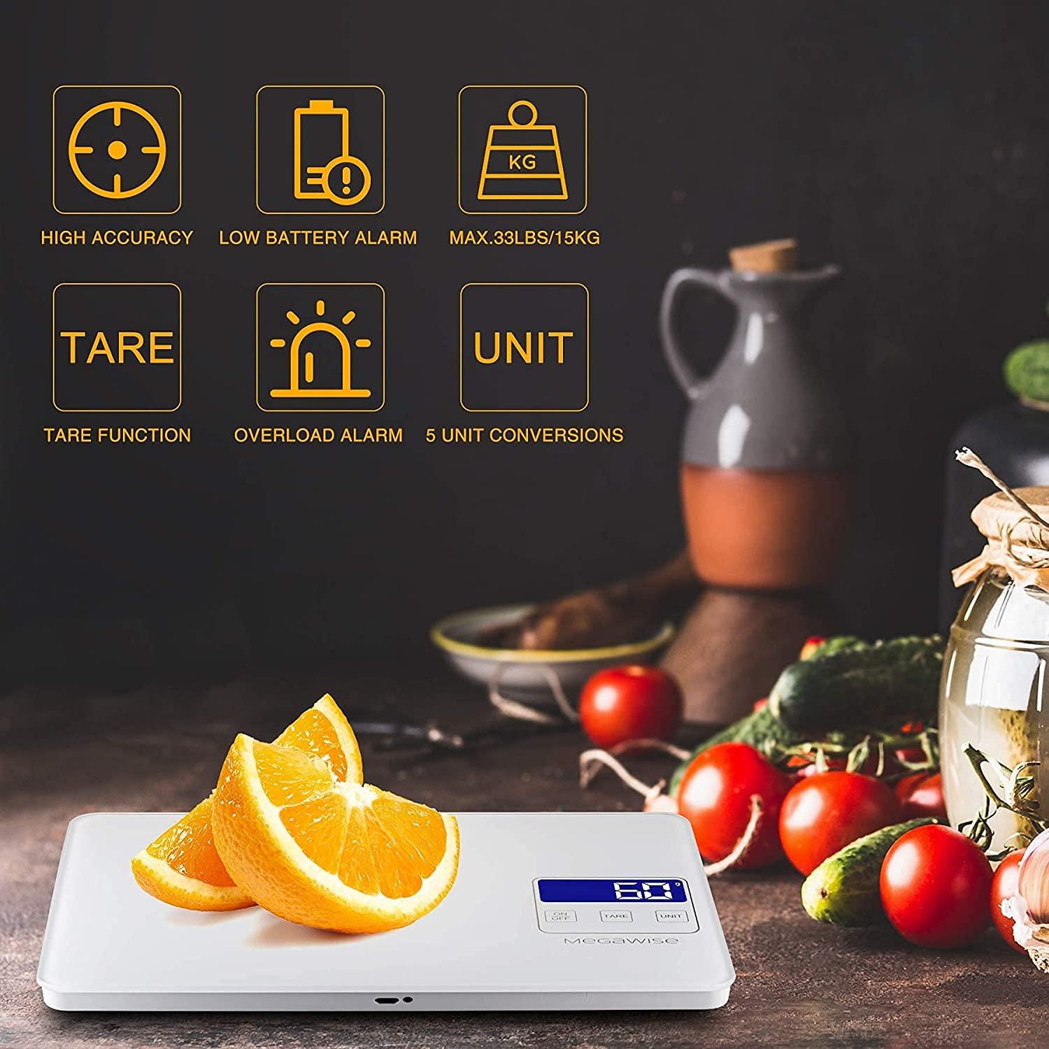image:imageMegaWise Precision Food Scale 33lb Waterproof Rechargeable Digital Kitchen Scale 1g004oz Precise Graduation Weight Grams and Ounces for Cooking Baking 5 Units Conversion Tare FunctionWeigh Scale