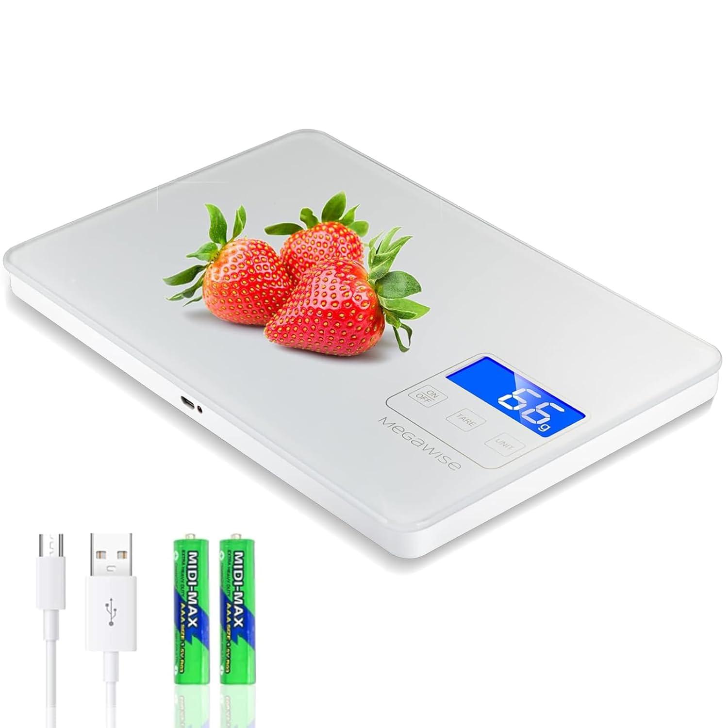 image:imageMegaWise Precision Food Scale 33lb Waterproof Rechargeable Digital Kitchen Scale 1g004oz Precise Graduation Weight Grams and Ounces for Cooking Baking 5 Units Conversion Tare FunctionWeigh Scale