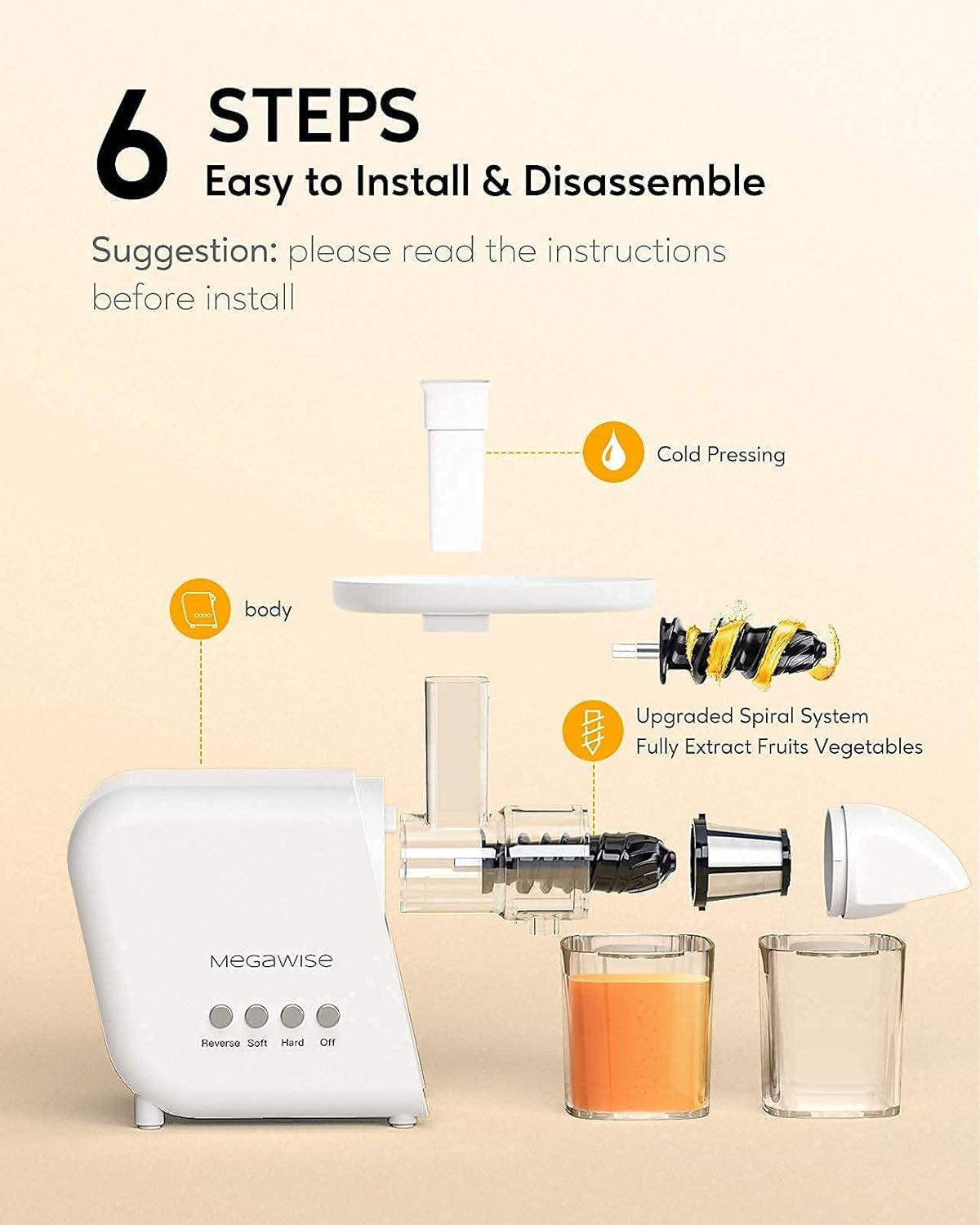 image:imageMegaWise Pro 2025 Updated Slow Masticating Juicer 95 Juice Yield 2Speed amp 9Segment Spiral Cold Press for Vegetables Fruits Nuts Enhanced Nutrition Better Taste