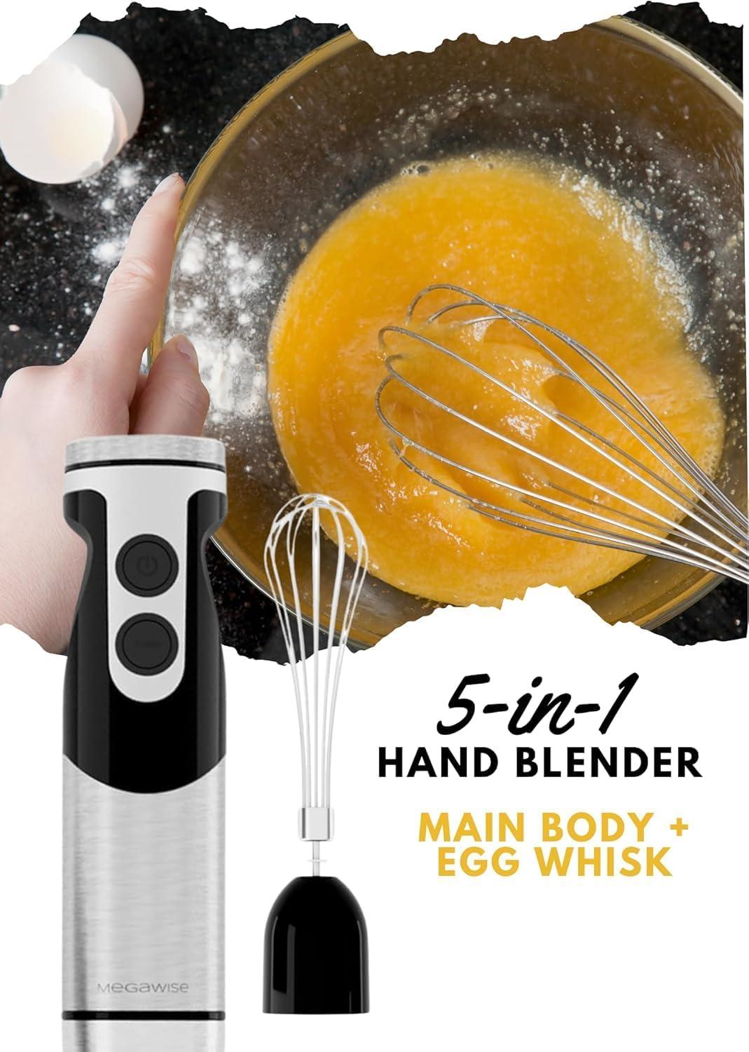 image:imageMegaWise Pro Titanium Reinforced 5in1 Immersion Hand Blender Powerful Motor with 80 Sharper Blades 12Speed Corded Blender BlackBlack