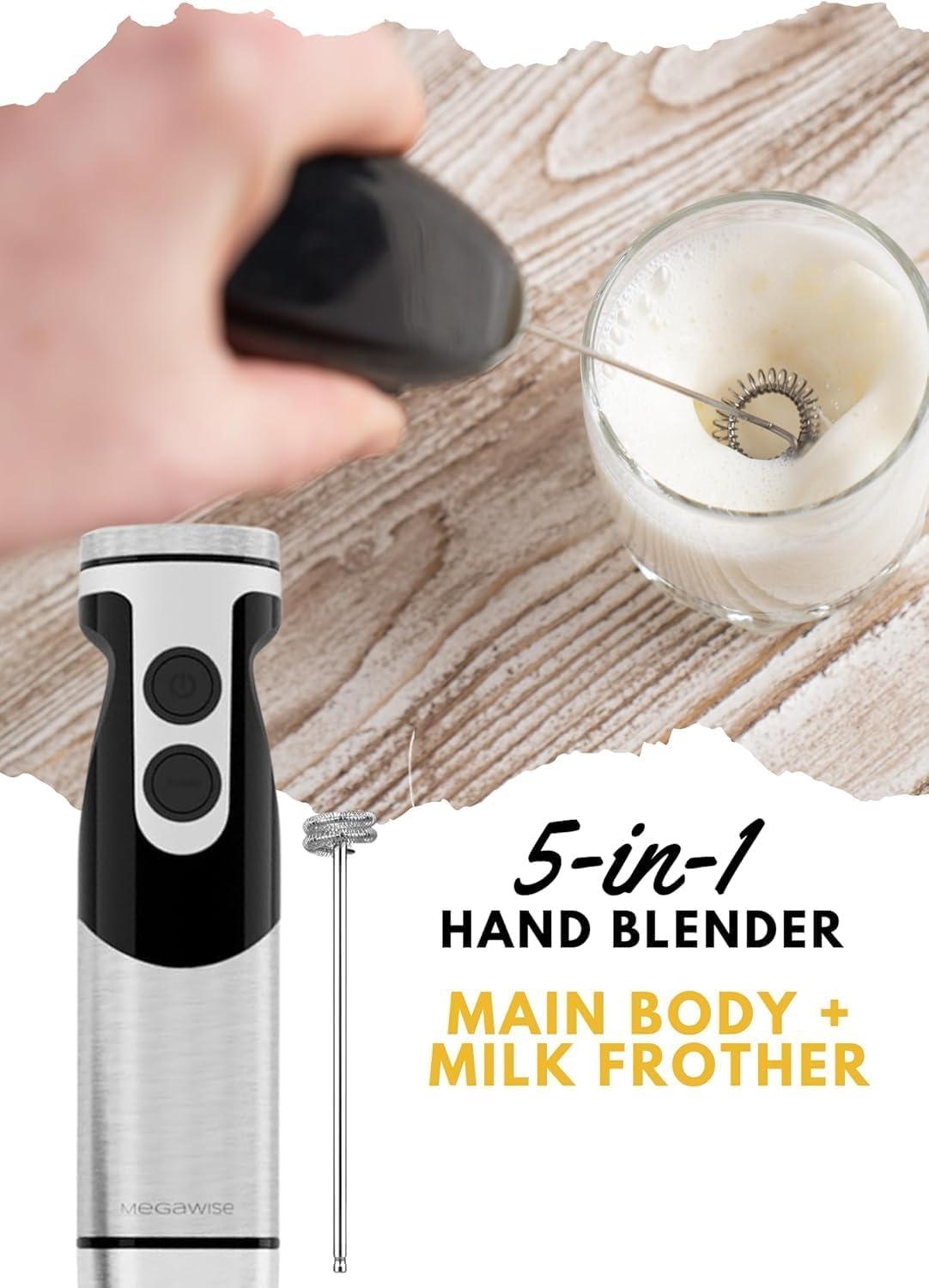 image:imageMegaWise Pro Titanium Reinforced 5in1 Immersion Hand Blender Powerful Motor with 80 Sharper Blades 12Speed Corded Blender BlackBlack
