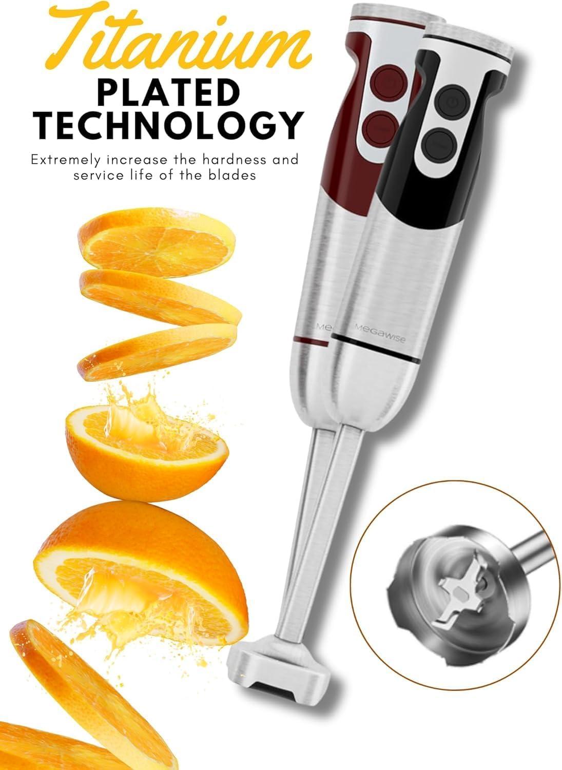 image:imageMegaWise Pro Titanium Reinforced 5in1 Immersion Hand Blender Powerful Motor with 80 Sharper Blades 12Speed Corded Blender BlackBlack