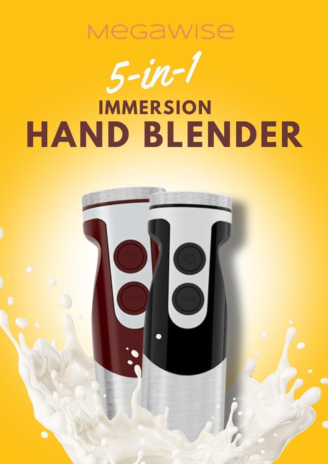 image:imageMegaWise Pro Titanium Reinforced 5in1 Immersion Hand Blender Powerful Motor with 80 Sharper Blades 12Speed Corded Blender BlackBlack