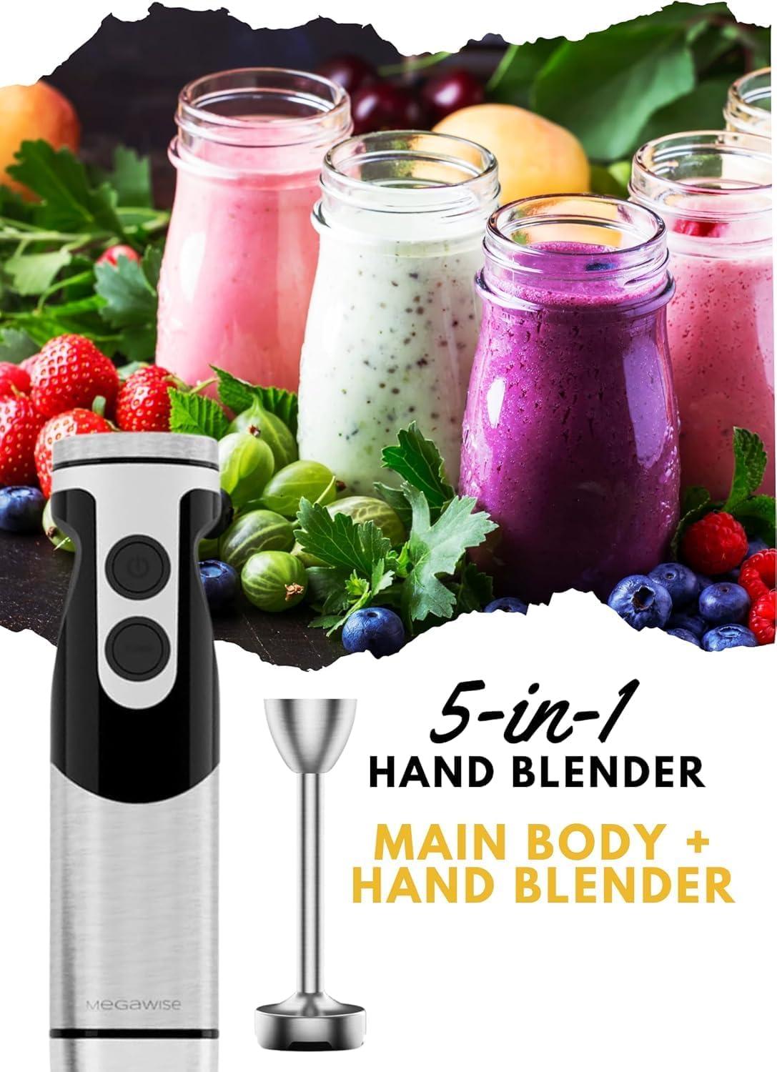 image:imageMegaWise Pro Titanium Reinforced 5in1 Immersion Hand Blender Powerful Motor with 80 Sharper Blades 12Speed Corded Blender BlackBlack