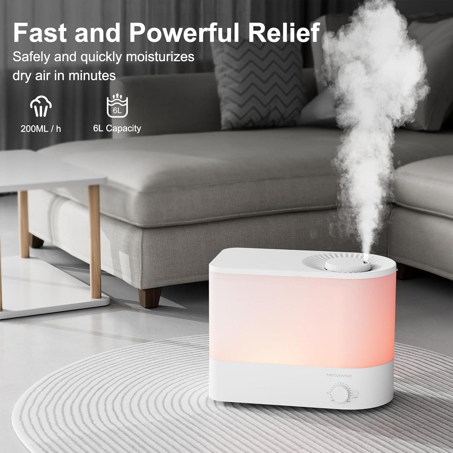image:imageMegaWise Ultrasonic Cool Mist Humidifier SK7620 15L Capacity WhisperQuiet Operation Adjustable Mist Output Auto ShutOff Ideal for Home Office Baby Room and Bedroom6 L