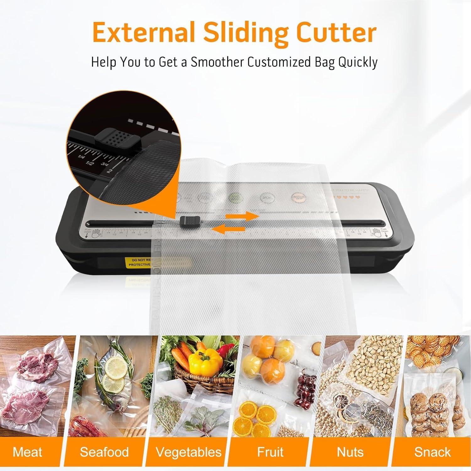 image:imageMegaWise Vacuum Sealer Machine 80kPa Suction Power Bags and Cutter Included Compact OneTouch Automatic Food Sealer with External Vacuum System Dry Moist Fresh Modes for All Saving needsGrey
