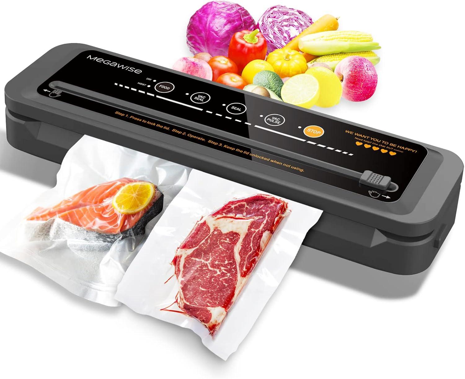 image:imageMegaWise Vacuum Sealer Machine 80kPa Suction Power Bags and Cutter Included Compact OneTouch Automatic Food Sealer with External Vacuum System Dry Moist Fresh Modes for All Saving needsBlack