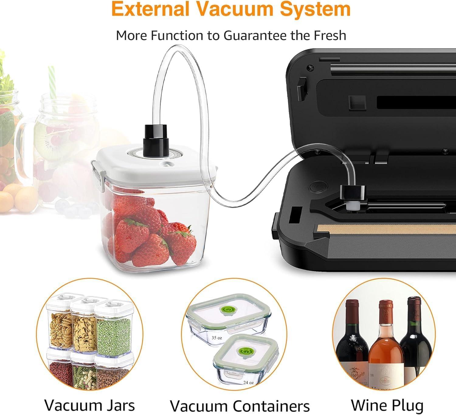 image:imageMegaWise Vacuum Sealer Machine 80kPa Suction Power Bags and Cutter Included Compact OneTouch Automatic Food Sealer with External Vacuum System Dry Moist Fresh Modes for All Saving needsGrey